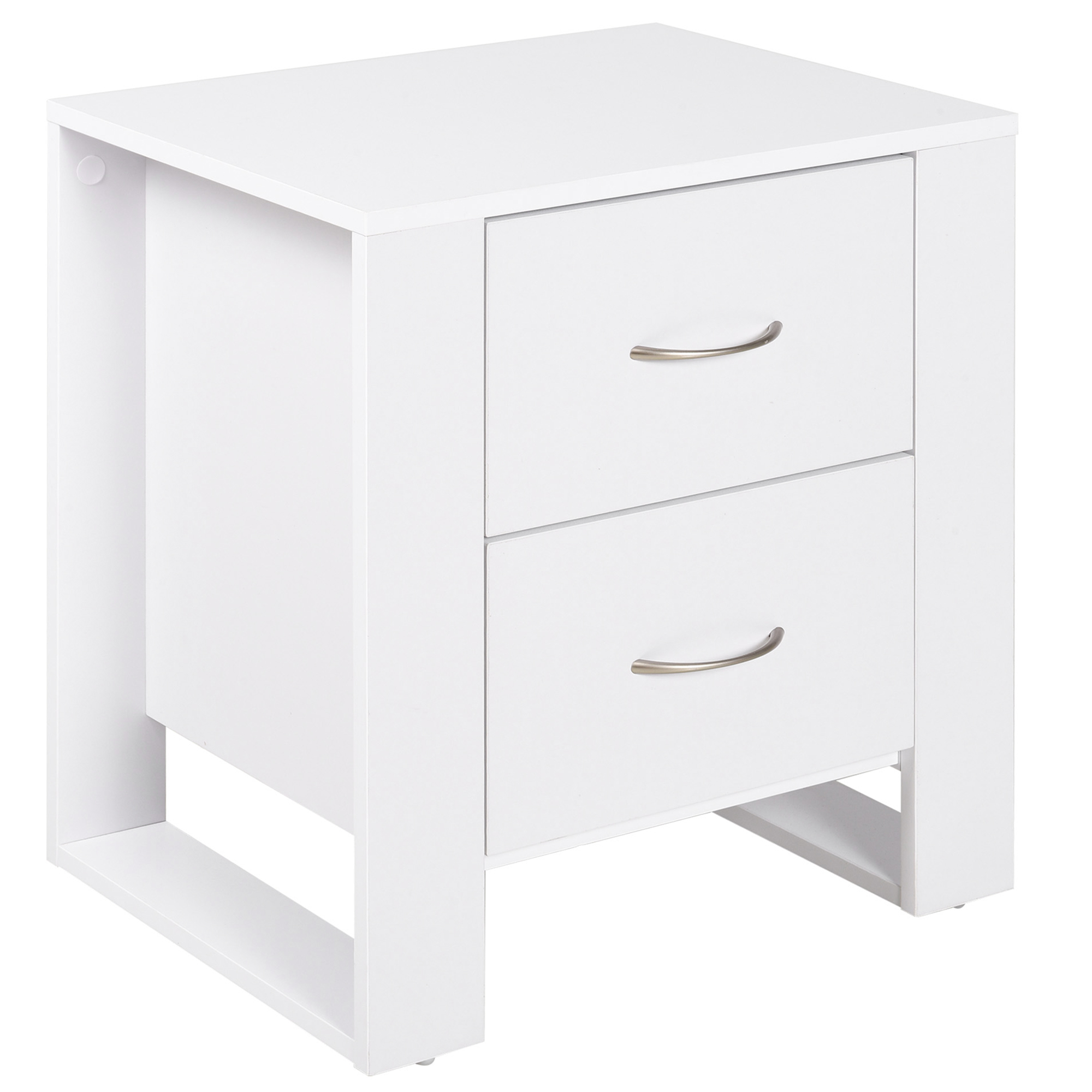 HOMCOM Bedside Table with 2 Drawers, Modern Boxy Design, Elevated Base, Melamine Finish, Bedroom Storage, White Aosom UK