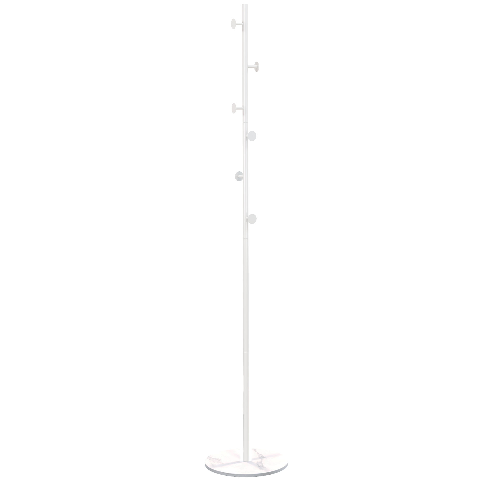 HOMCOM Cuier Vertical Autoportant cu 6 Cârlige Disc și Bază din Ardezie, Ø32x171 cm, Alb Elegant pentru Organizare | Aosom România