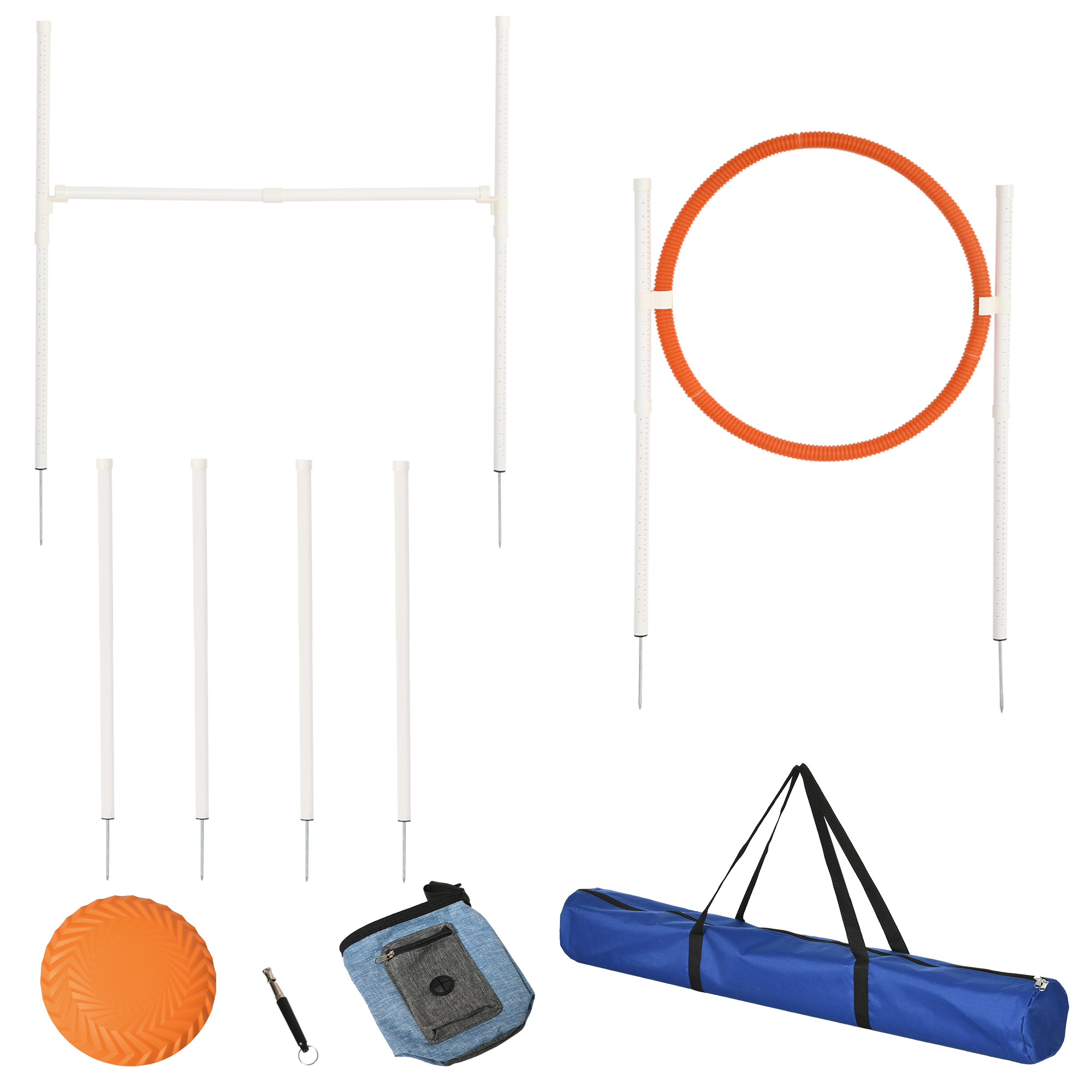 PawHut 5-delige Behendigheidsset Voor Honden Springhorde Springring Frisbee Verstelbare Hoogte Draagtas Slalom Fluitje 90 cm | Aosom.nl
