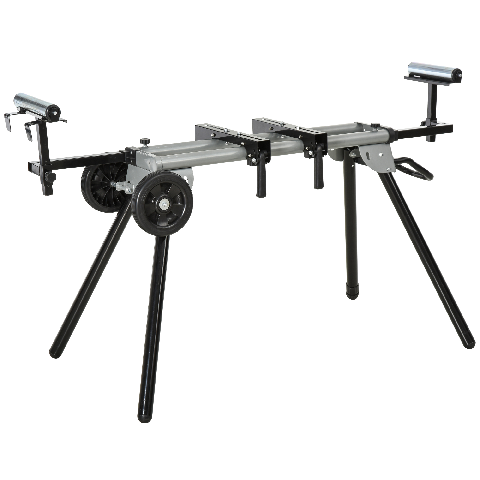 DURHAND werktafel, stevig zaagframe voor verstekzagen, afkortzaag, verstelbare zijverlenging, staal, 123,5 - 245 cm, zwart, zilver | Aosom.nl