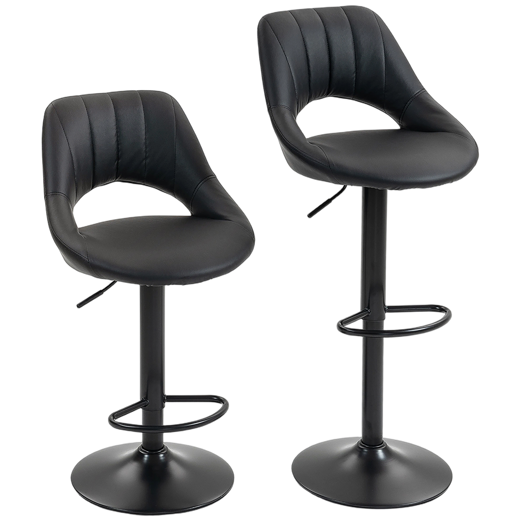 HOMCOM Set of Two Faux Leather Bar Stools – Black