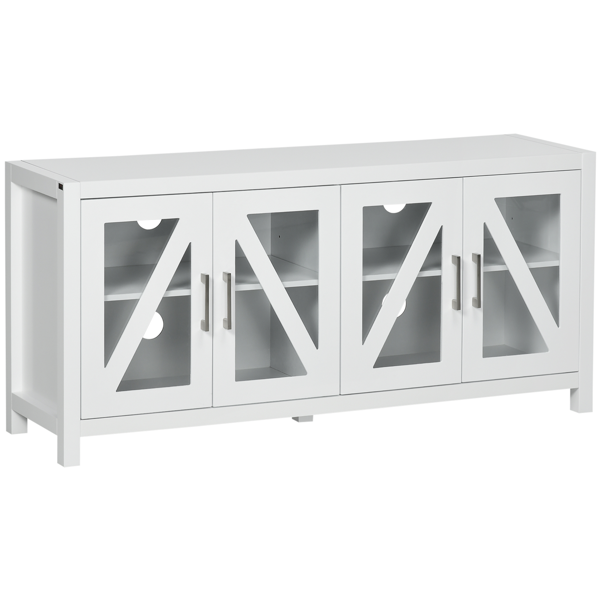 HOMCOM Mueble de TV de Salón con 4 Puertas de Vidrio Estantes Ajustables para TV de hasta 58" 130x35x60 cm Blanco | Aosom España