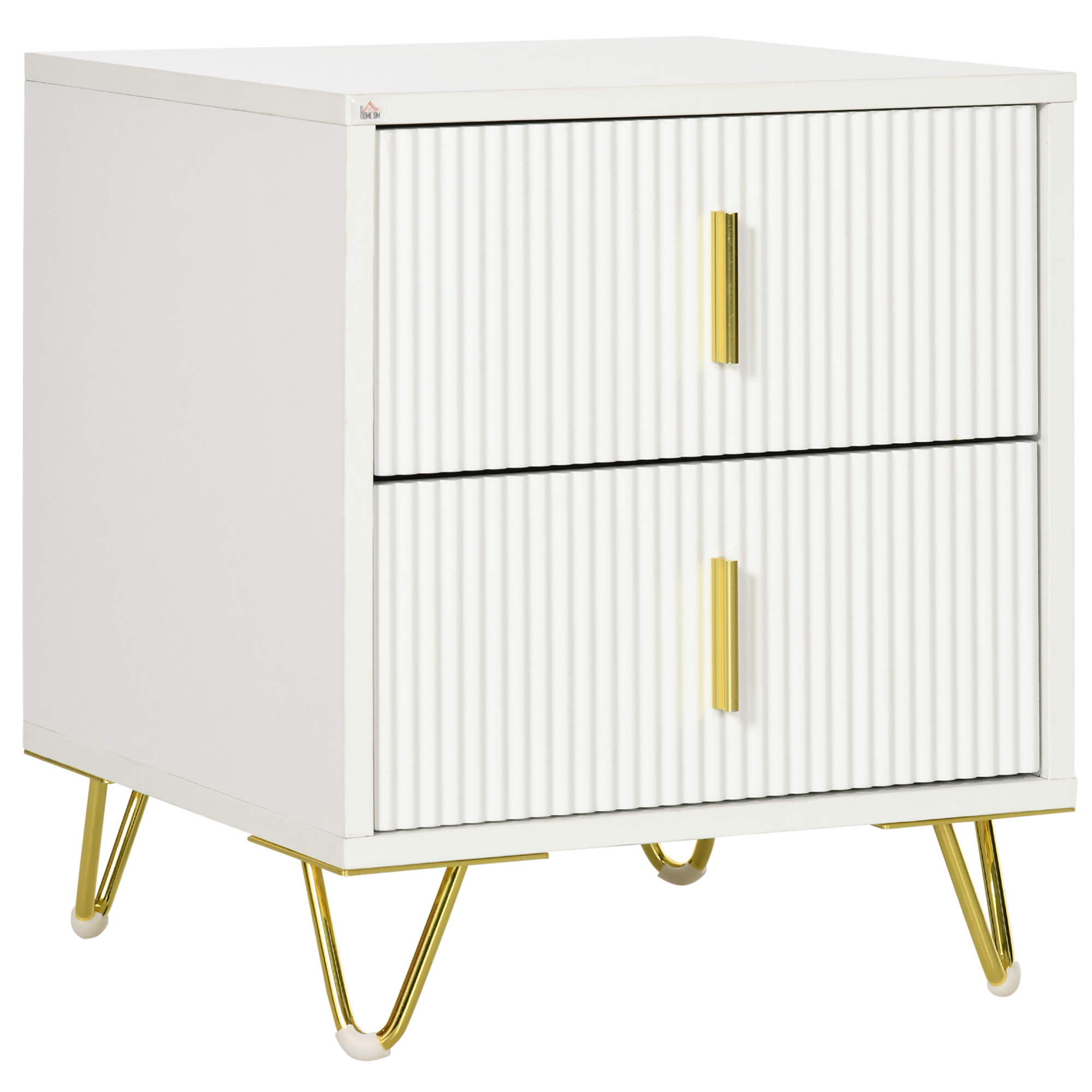 HOMCOM Mesitas de Noche Modernas con 2 Cajones y Patas de Metal para Dormitorio 40x40x47 cm Blanco | Aosom España