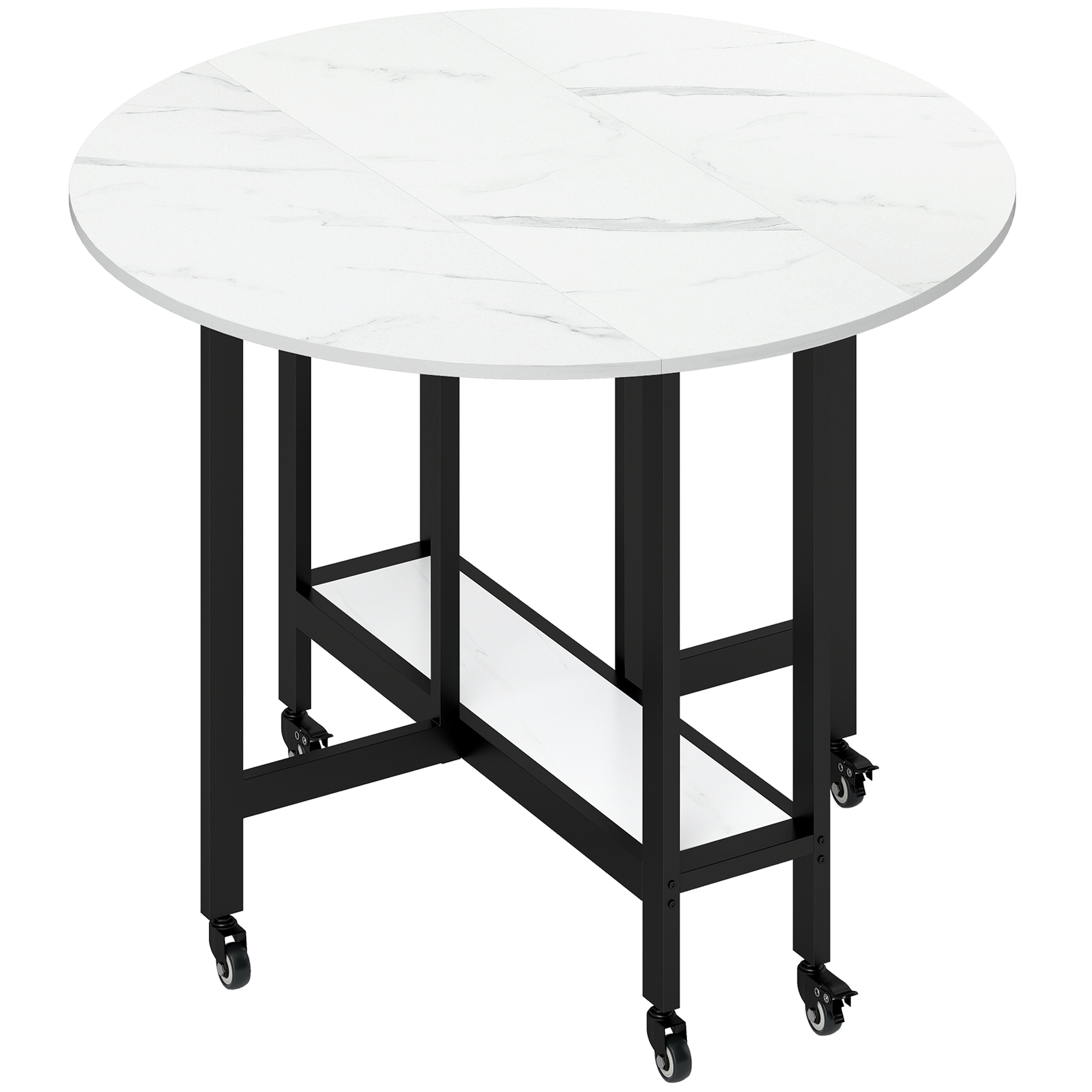 HOMCOM Table à Manger Pliante sur Roulettes, Table de Cuisine pour 4 Personnes avec Étagère Intégrée, 100 x 100 x 75 cm, Blanc HOMCOM Table à Manger Pliante sur Roulettes, Table de Cuisine pour 4 Personnes avec Étagère Intégrée, 100 x 100 x 75 cm, Blanc