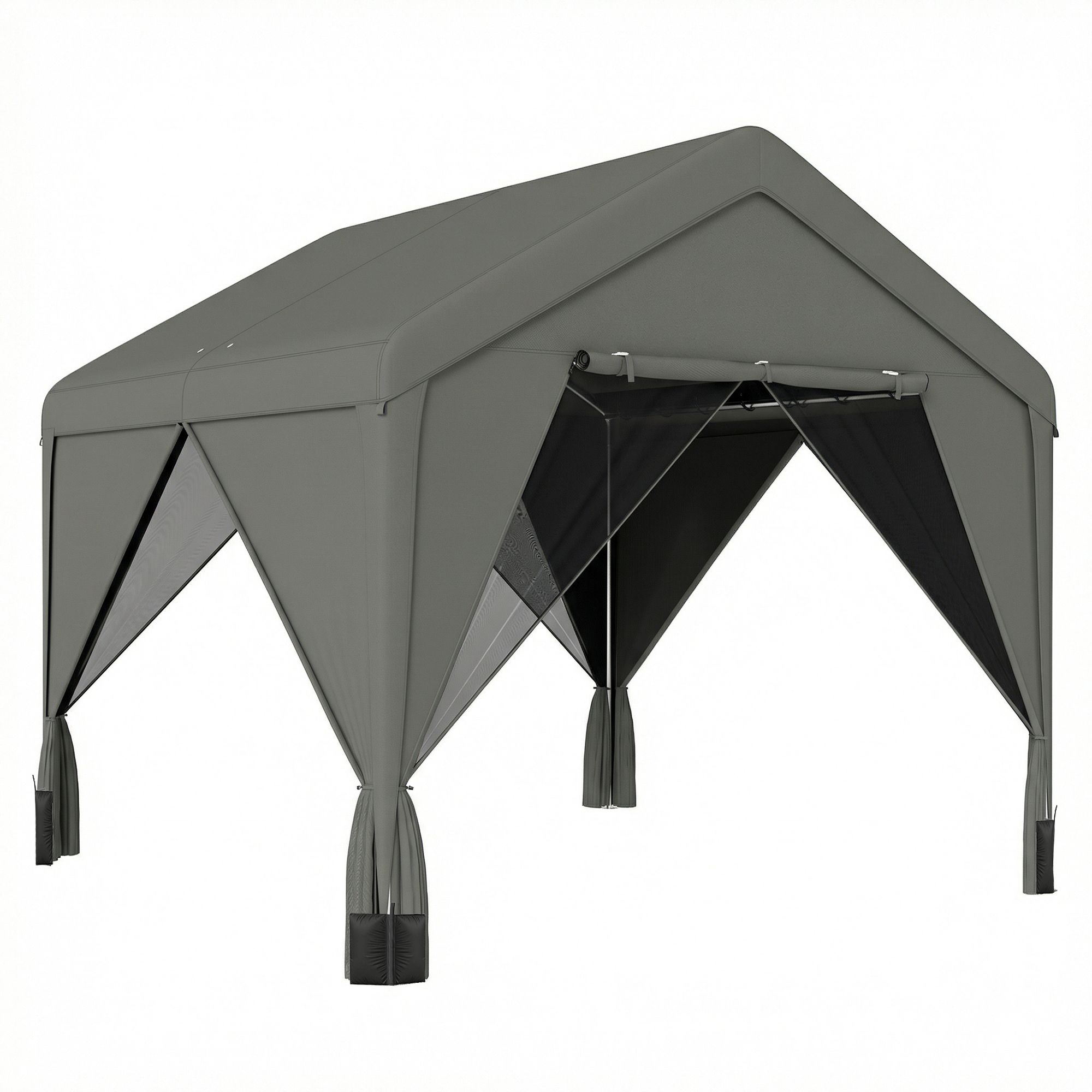 Outsunny 3 x 3 m Patio Gazebo with Netting & Curtains, Outdoor Canopy Shelter with Galvanised Steel Frame, Dark Grey