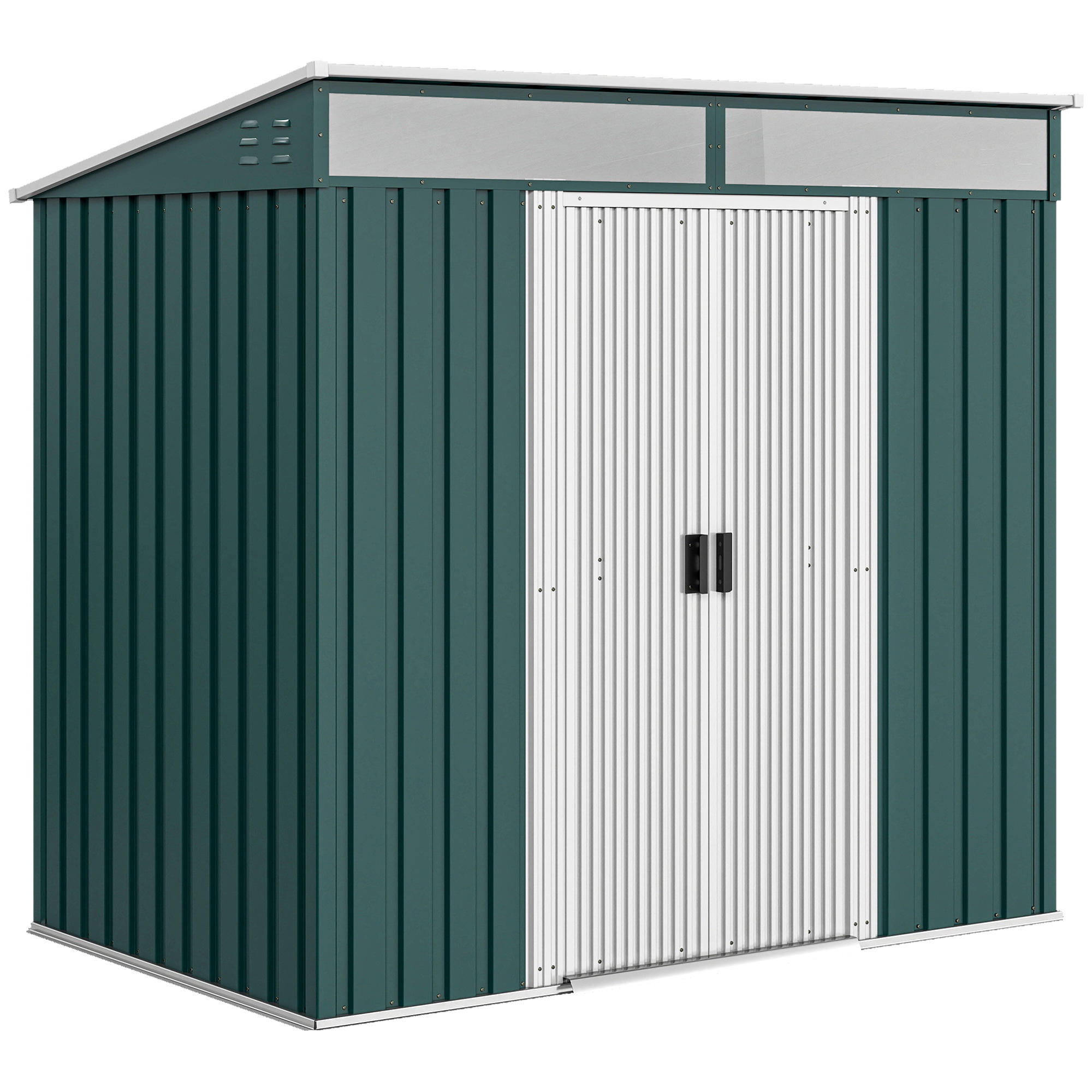Outsunny Cobertizo de Jardín 195x122x181,5 cm con Puertas Correderas 2 Ventanas y Ganchos para Almacenar Herramientas Verde