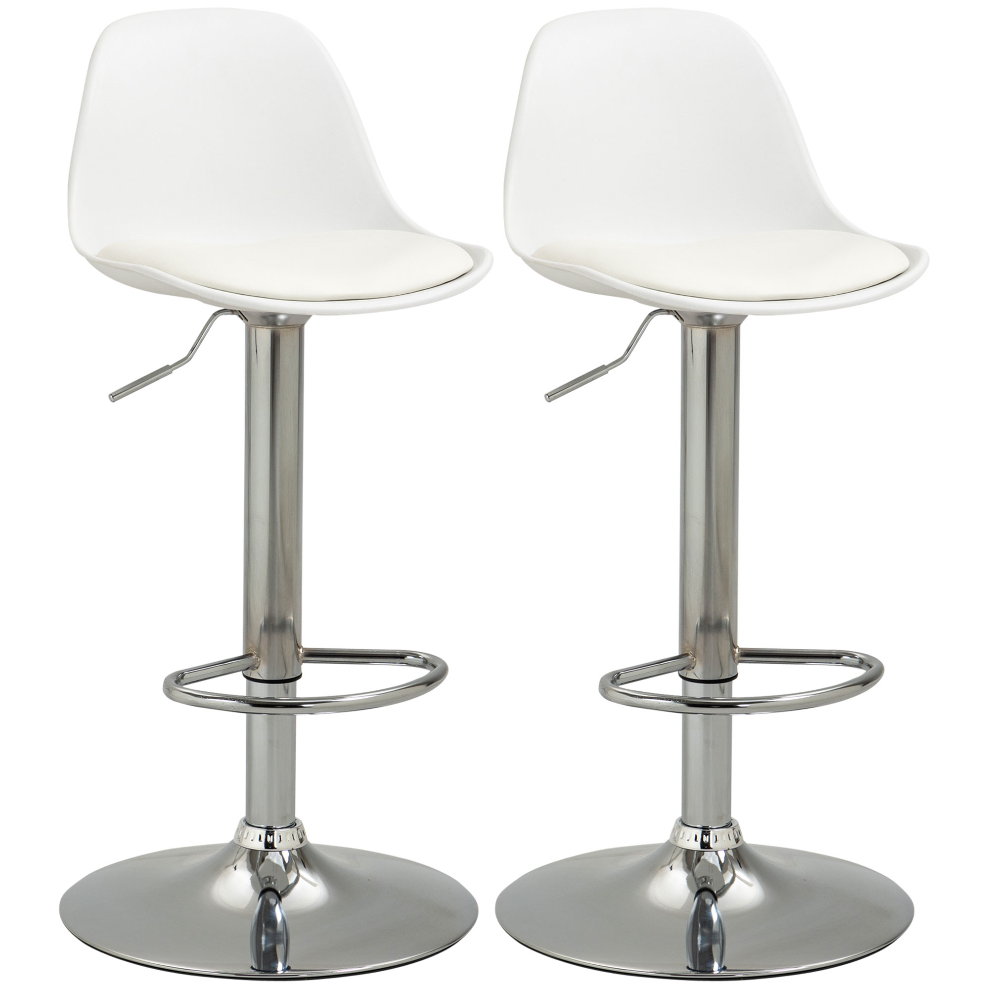 Ensemble de 2 Tabourets de Bar, Drehstühle avec Dossier, Réglables en Hauteur, jusqu'à 120 kg, Blanc