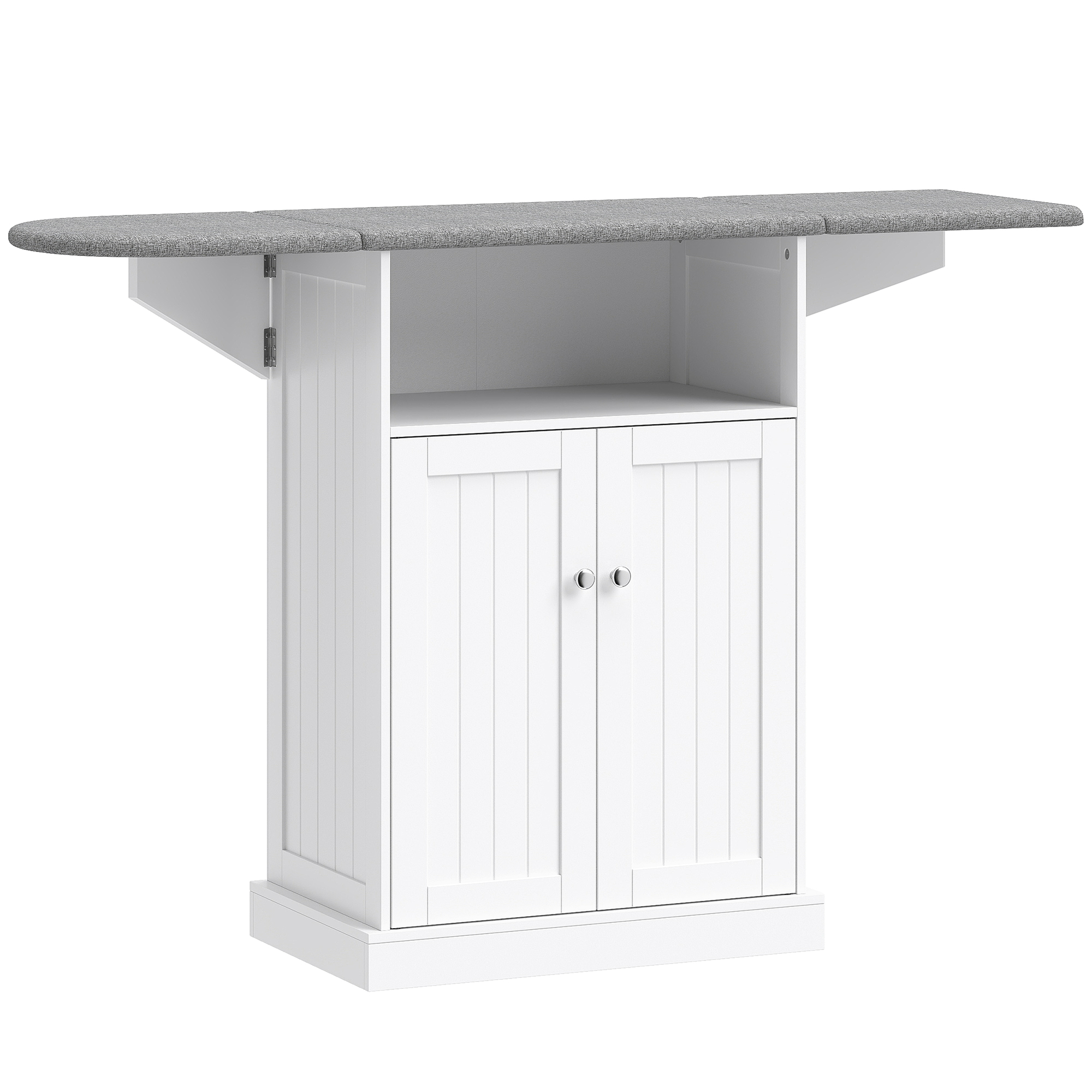 HOMCOM Ironing Board Cabinet on Wheels with Foldable Top, Mobile Storage Cabinet with Ironing Board, Open Compartment, White