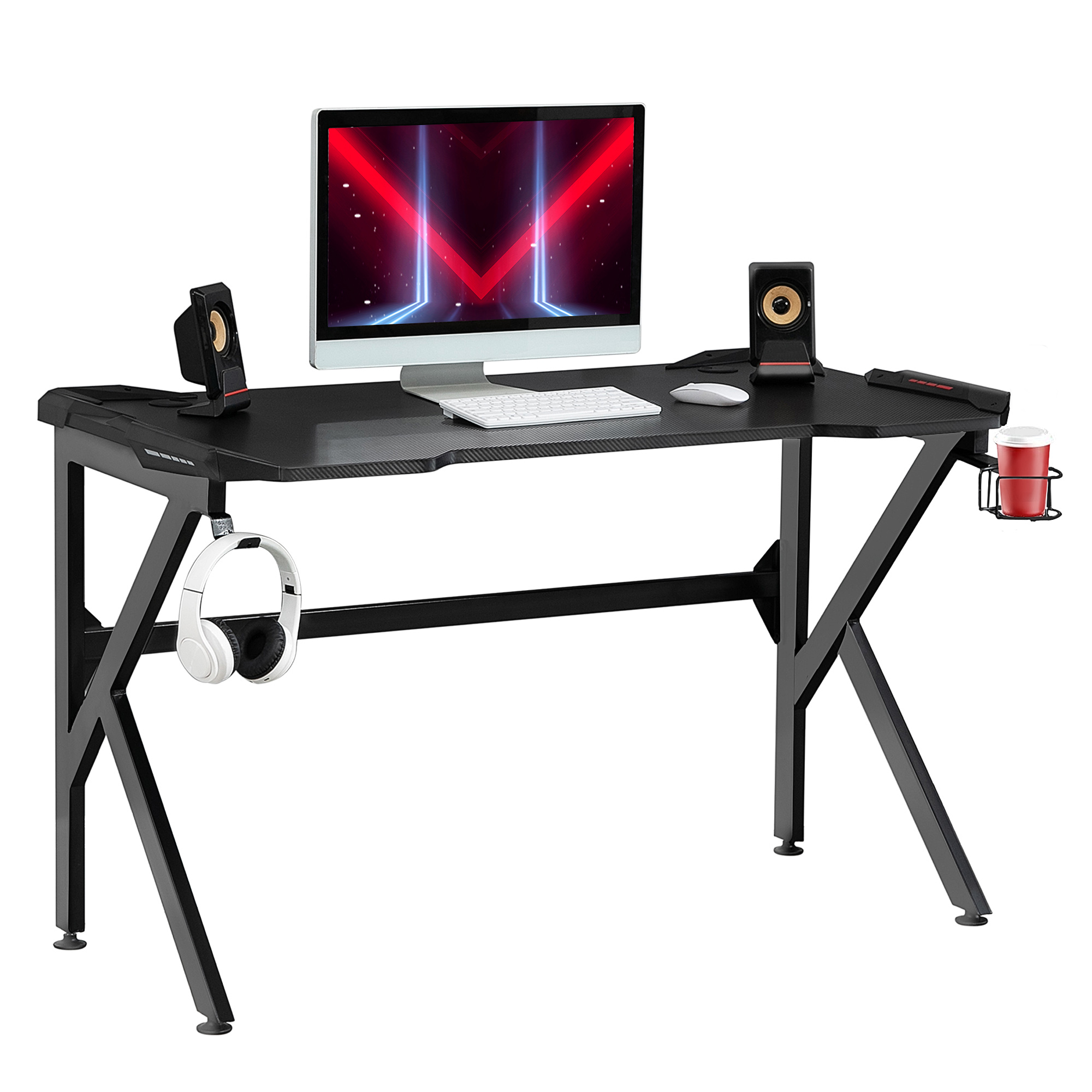 HOMCOM Gaming desk with Cup Holder Headphone Hook Feet Adjustable 120 x 66 x 75cm Black HOMCOM Gaming desk with Cup Holder Headphone Hook Feet Adjustable 120 x 66 x 75cm Black