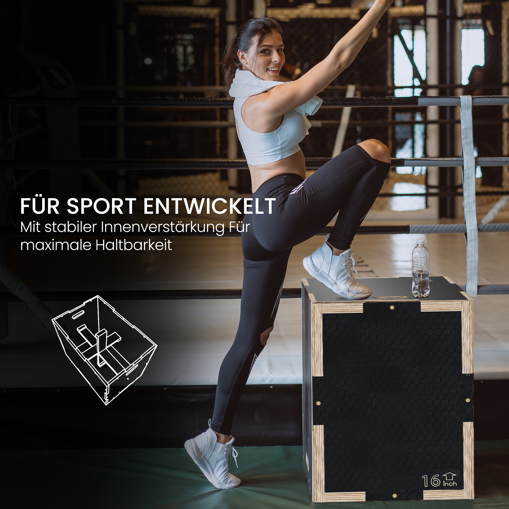 Hüppekast/plyo-kast, vastupidav, 40,5 x 35,5 x 30,5 cm, must, käepide 10 x 3,5 cm, kuni 120 kg
