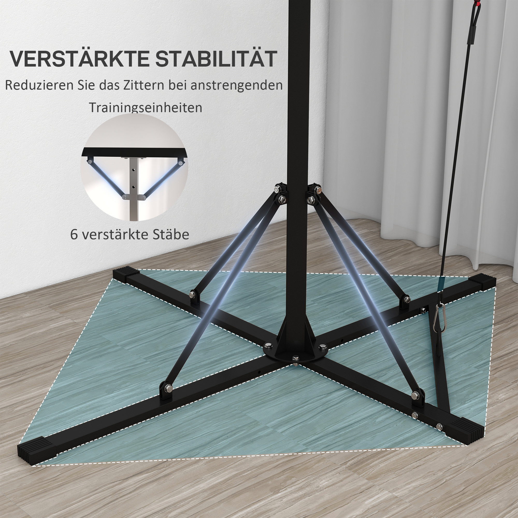 Kõrguse reguleerimisega poksikoti alus kiirpalliga, metallraam, 160P x 145L x 175-220K cm, must