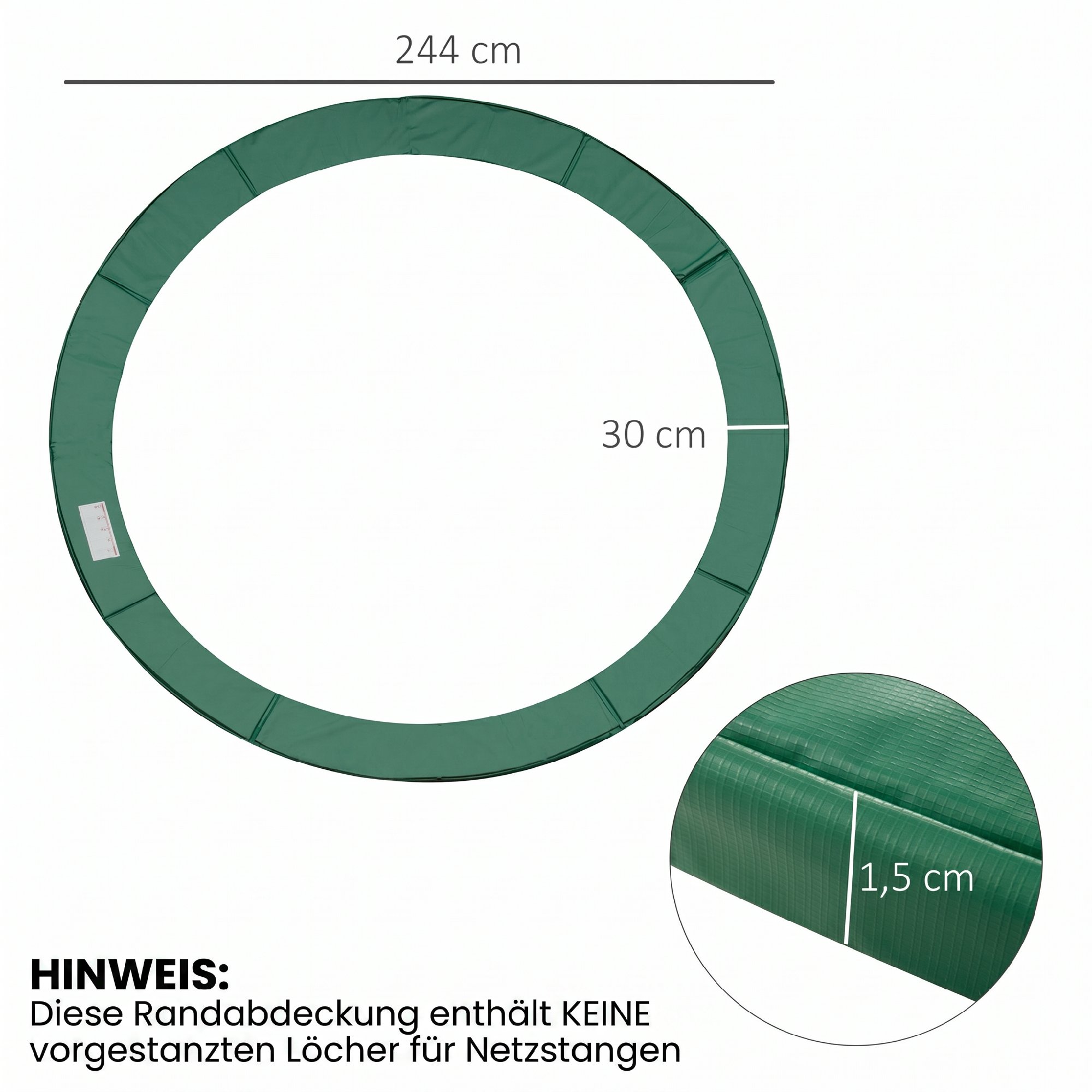 Batuudi servakate, turvavõrk, ilmastikukate, redeli servakate: Ø 244 cm, roheline