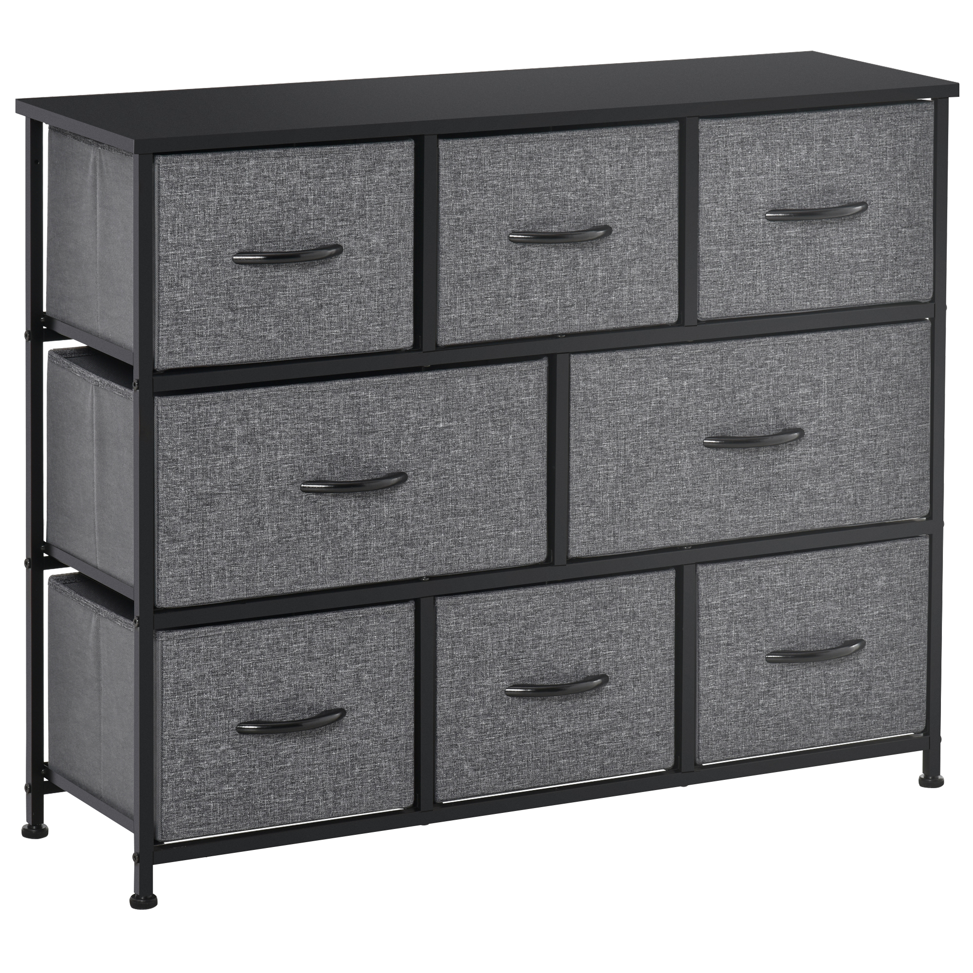 HOMCOM Kommode mit 8 Schubladen aus Stoff Aufbewahrungsschrank Kommodenschrank mit Griffen, Metallgestell, Modern-Design Schrank für Schlafzimmer, Wohnzimmer Dunkelgrau   Aosom