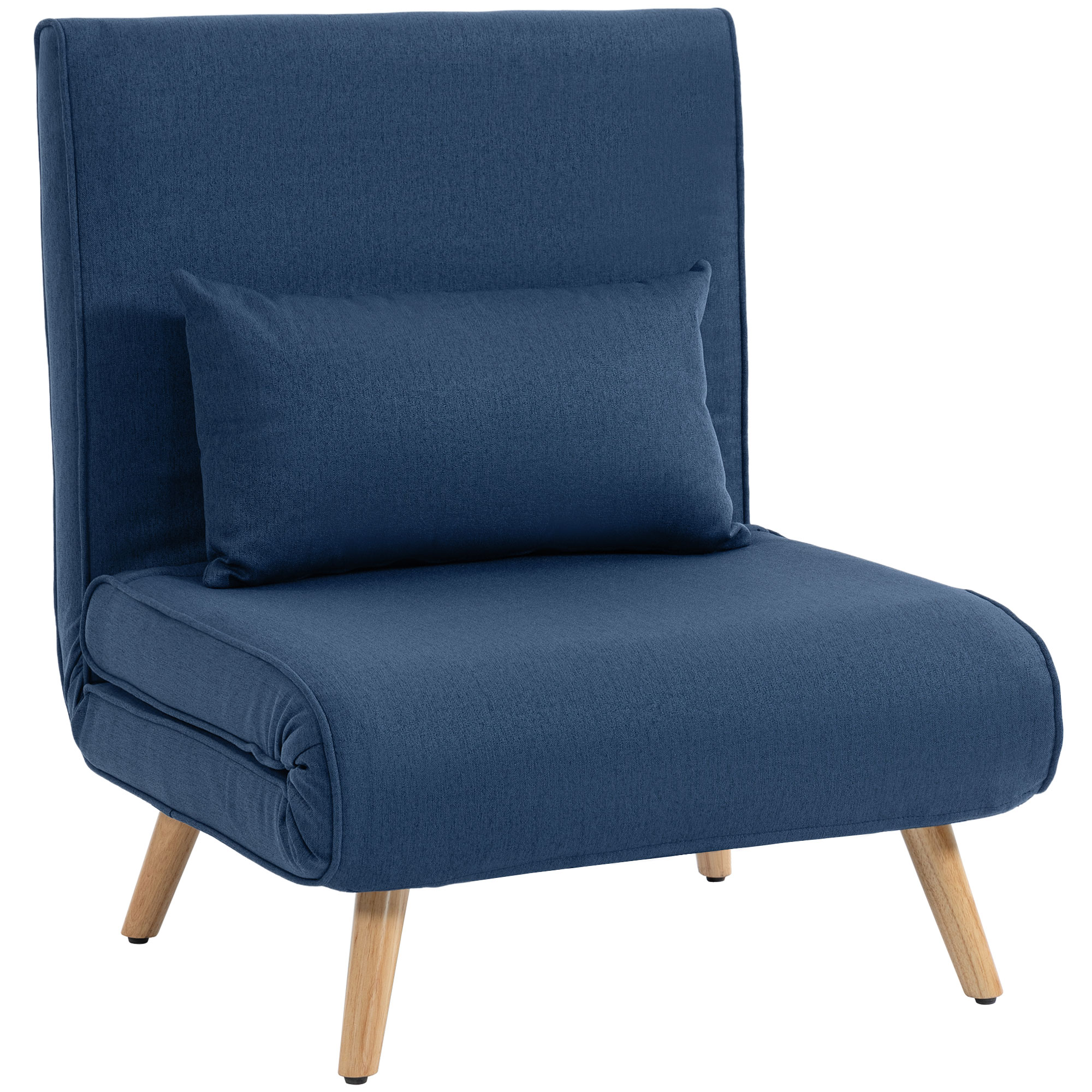 HOMCOM Sofá Cama Individual Plegable con Respaldo Ajustable 5 Posiciones Sillón Cama Tapizado con Cojín 72x75x85 cm Azul