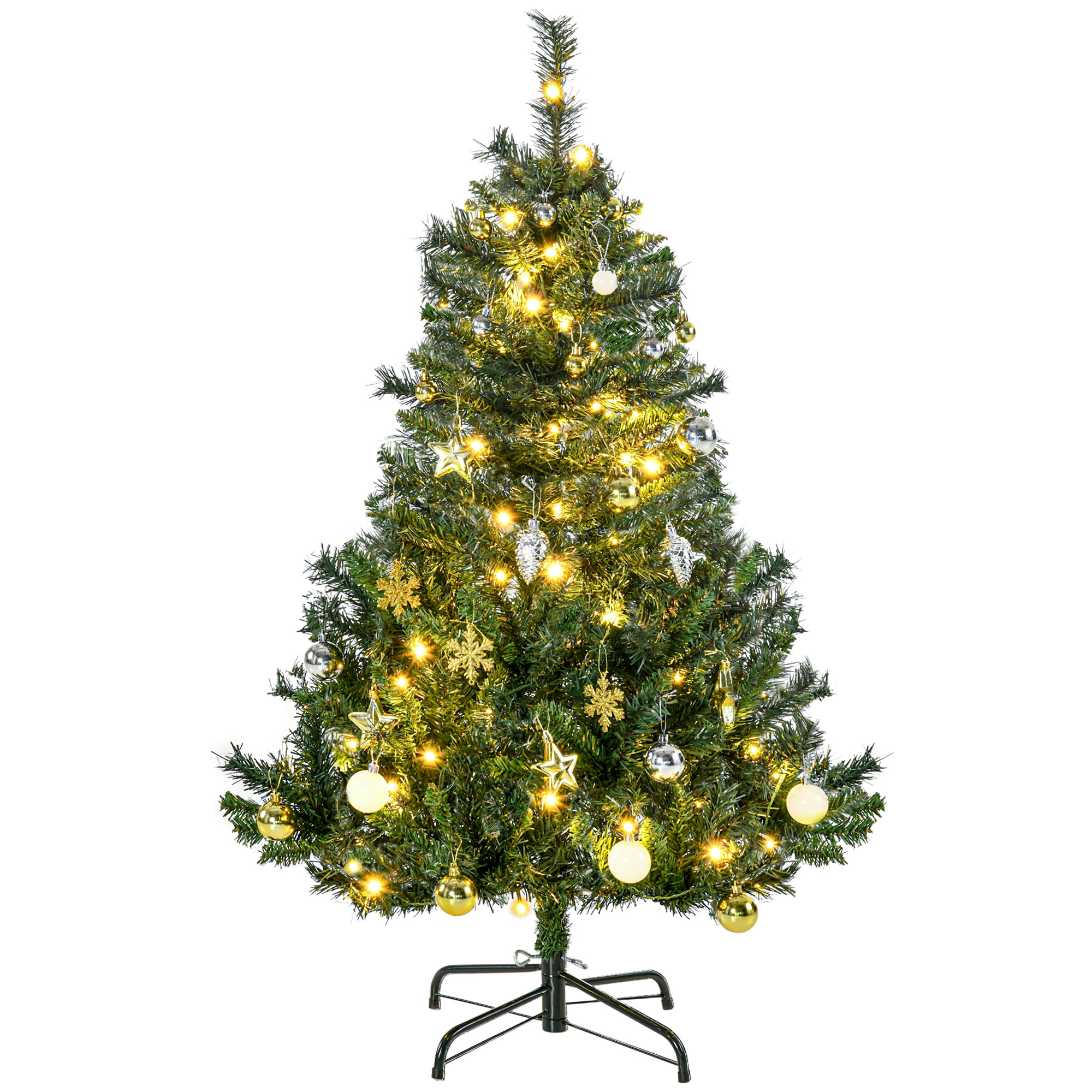 HOMCOM Weihnachtsbaum Tannenbaum mit 80 LEDs und Dekoration, 307 Spitzen, Ø75 x 120H cm, ideal für festliche Stimmung Aosom.de