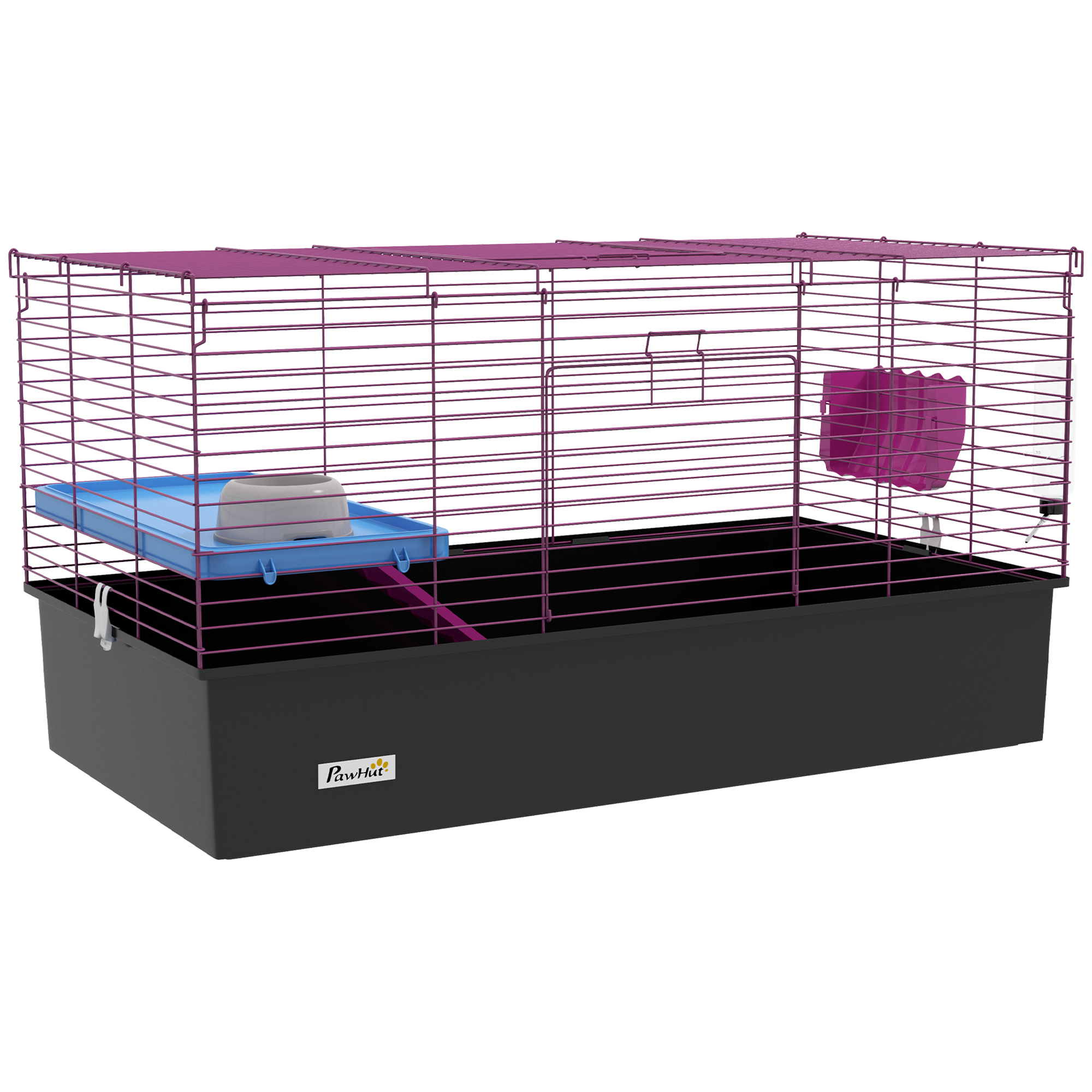 PawHut Chinchillas Small Rabbit Guinea Pig Small Animal Cage, Pet Playhouse, with Platform, Ramp, 99 x 52 x 53cm, Black   Aosom UK
