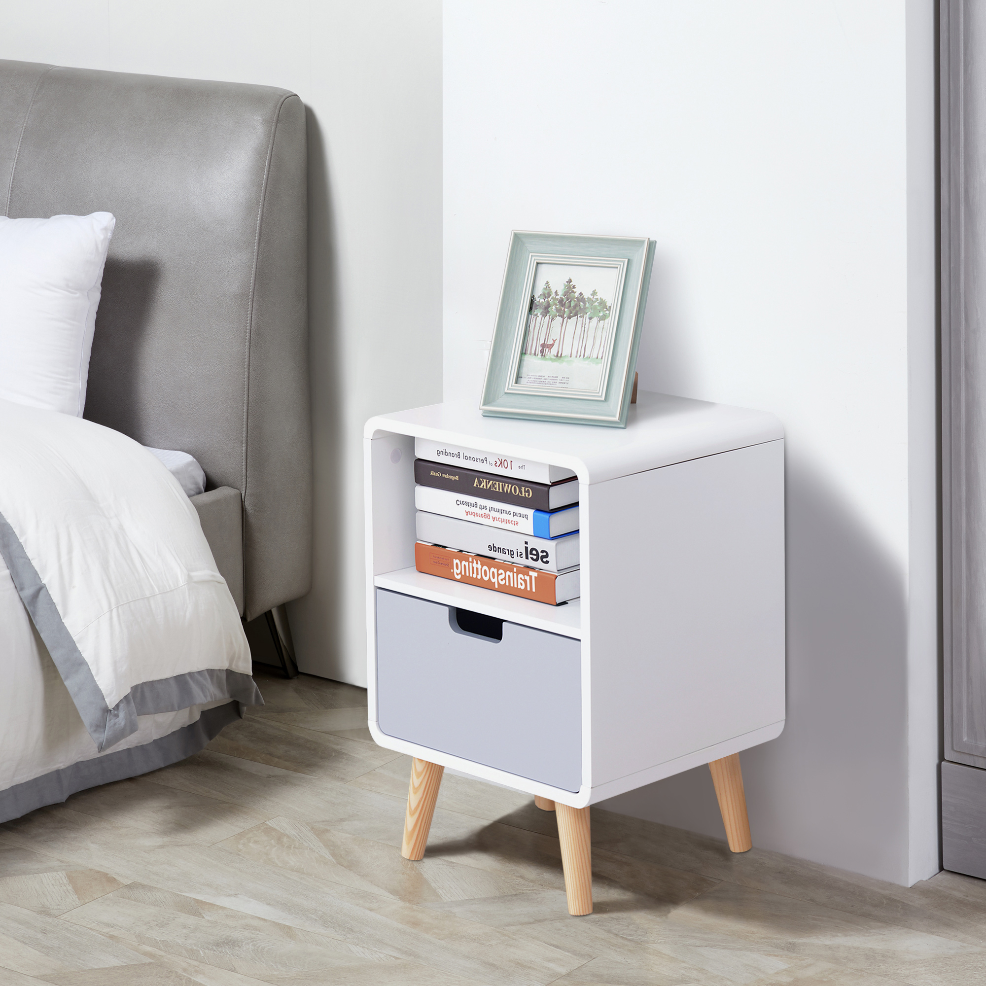 HOMCOM Wooden Bedside Table End Nightstand With Drawer Wood Lamp Desk Storage Unit Bedroom Scandinavian Nordic Style HOMCOM Wooden Bedside Table End Nightstand With Drawer Wood Lamp Desk Storage Unit Bedroom Scandinavian Nordic Style