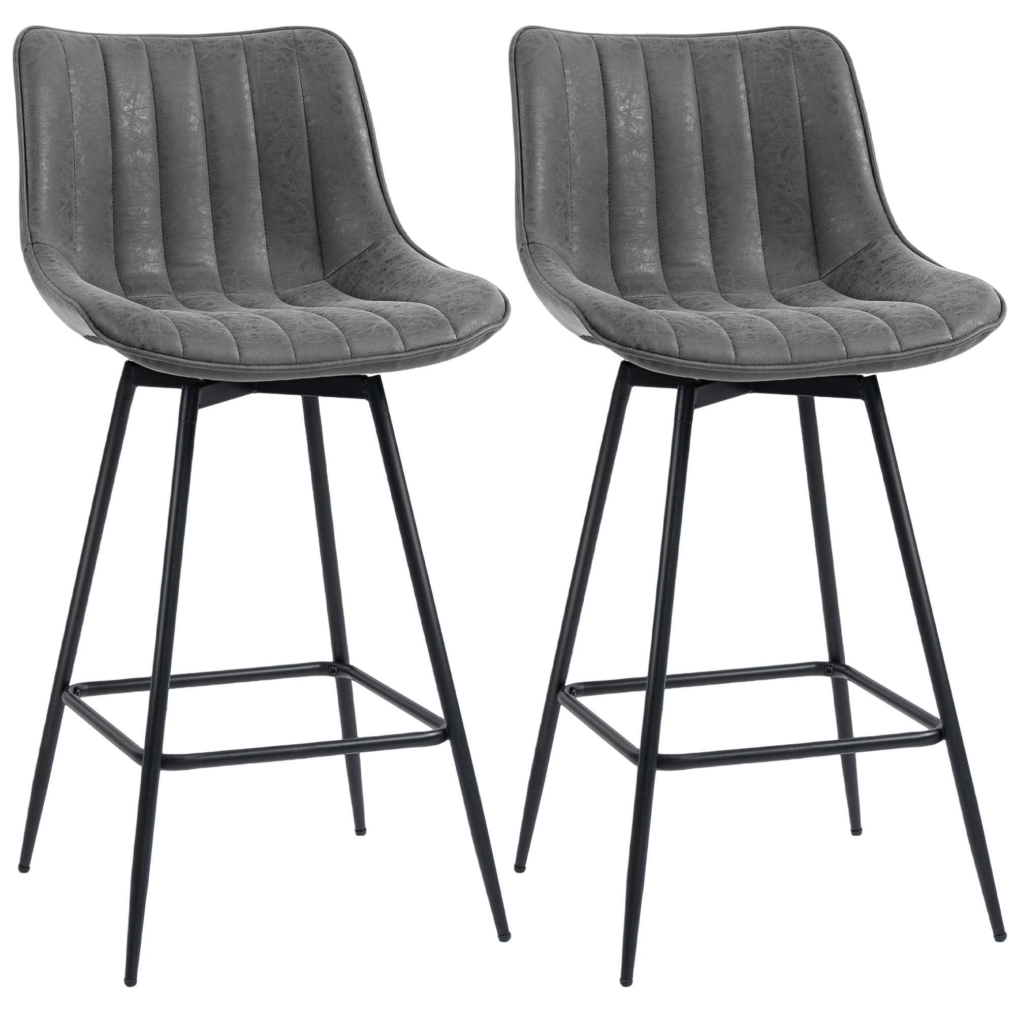 HOMCOM Set of 2 PU Leather Swivel Bar Stools – Grey