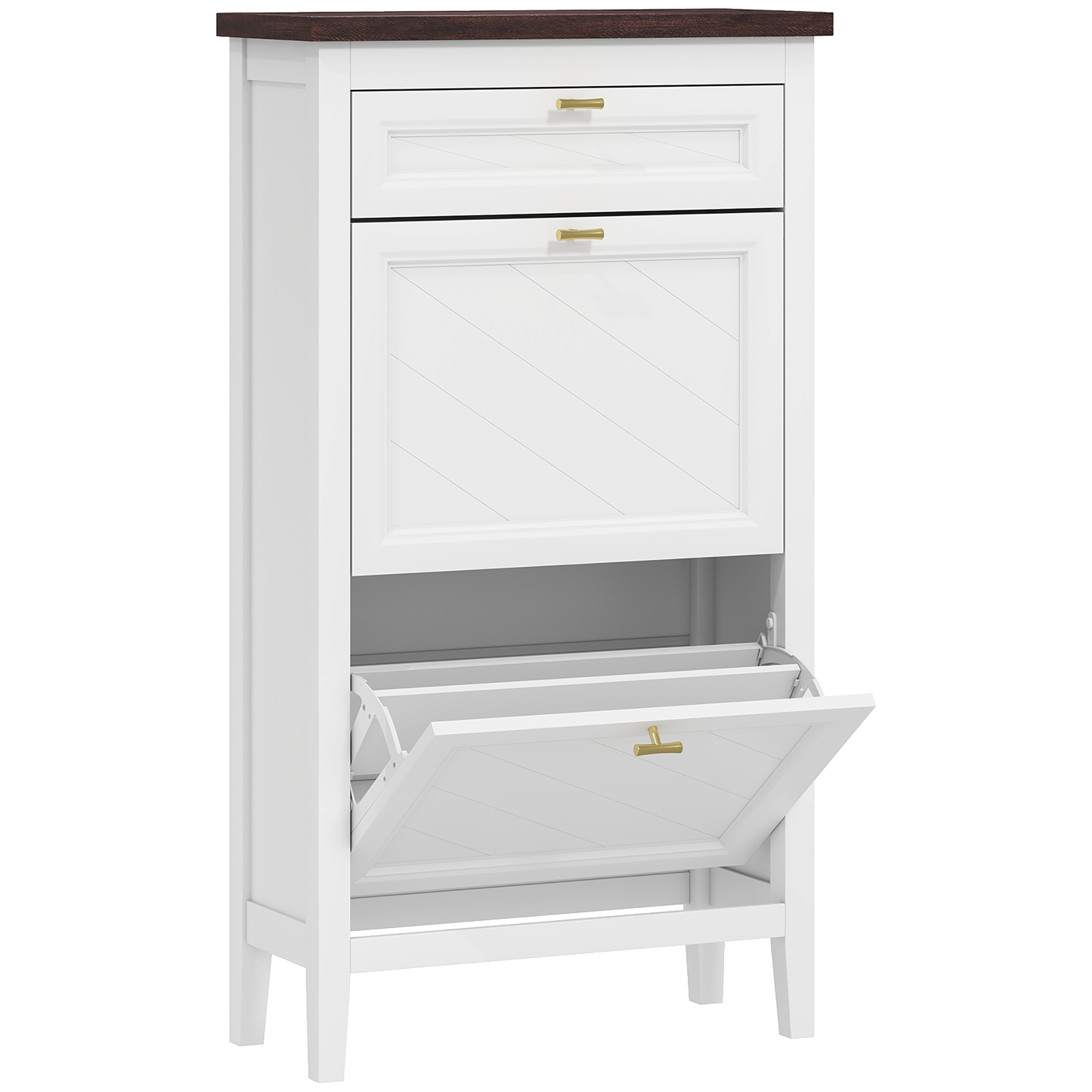 HOMCOM Shoe Cabinet with 2 Flip Drawers, Farmhouse Narrow Shoe Storage Cabinet with Adjustable Shelves, White HOMCOM Shoe Cabinet with 2 Flip Drawers, Farmhouse Narrow Shoe Storage Cabinet with Adjustable Shelves, White