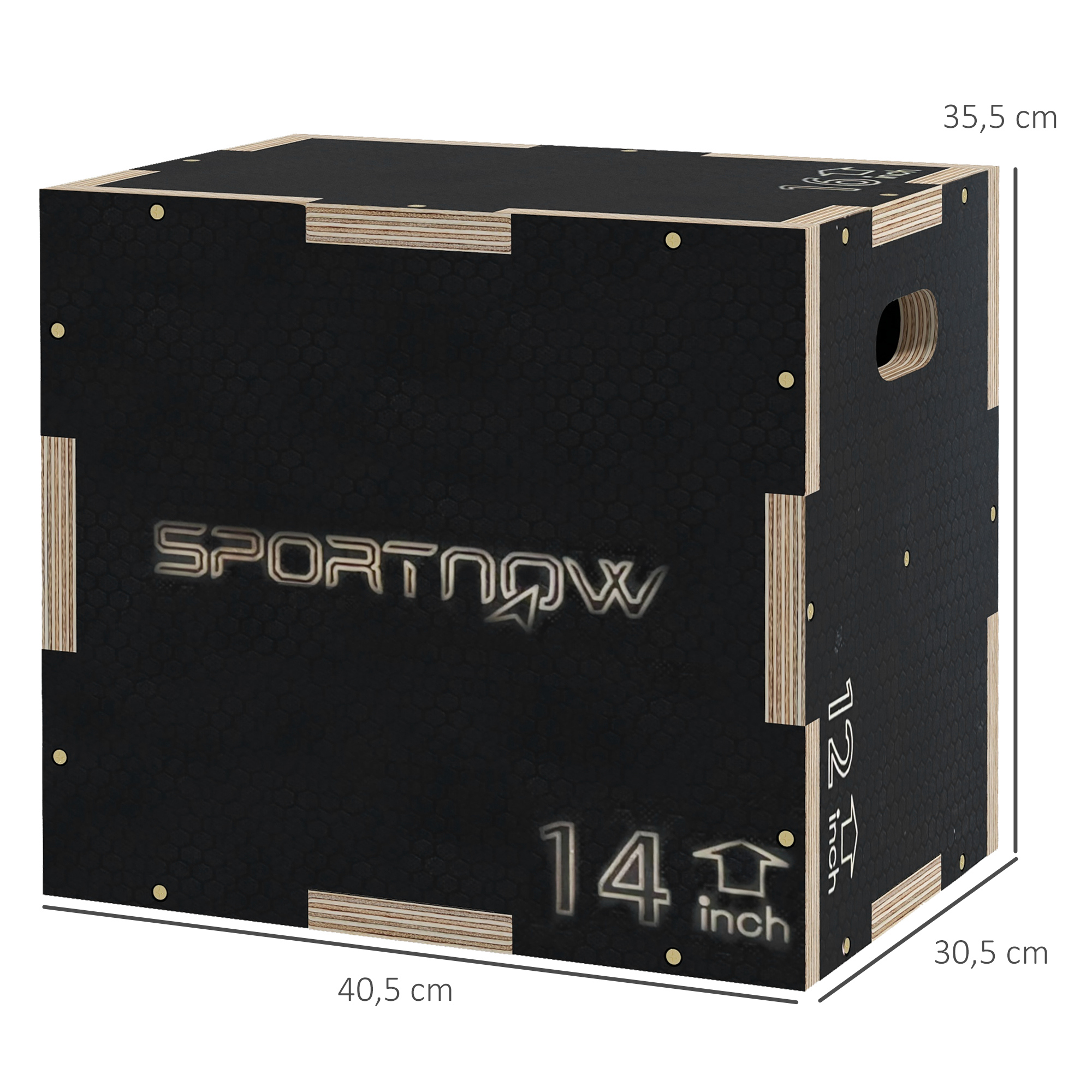 Hüppekast/plyo-kast, vastupidav, 40,5 x 35,5 x 30,5 cm, must, käepide 10 x 3,5 cm, kuni 120 kg