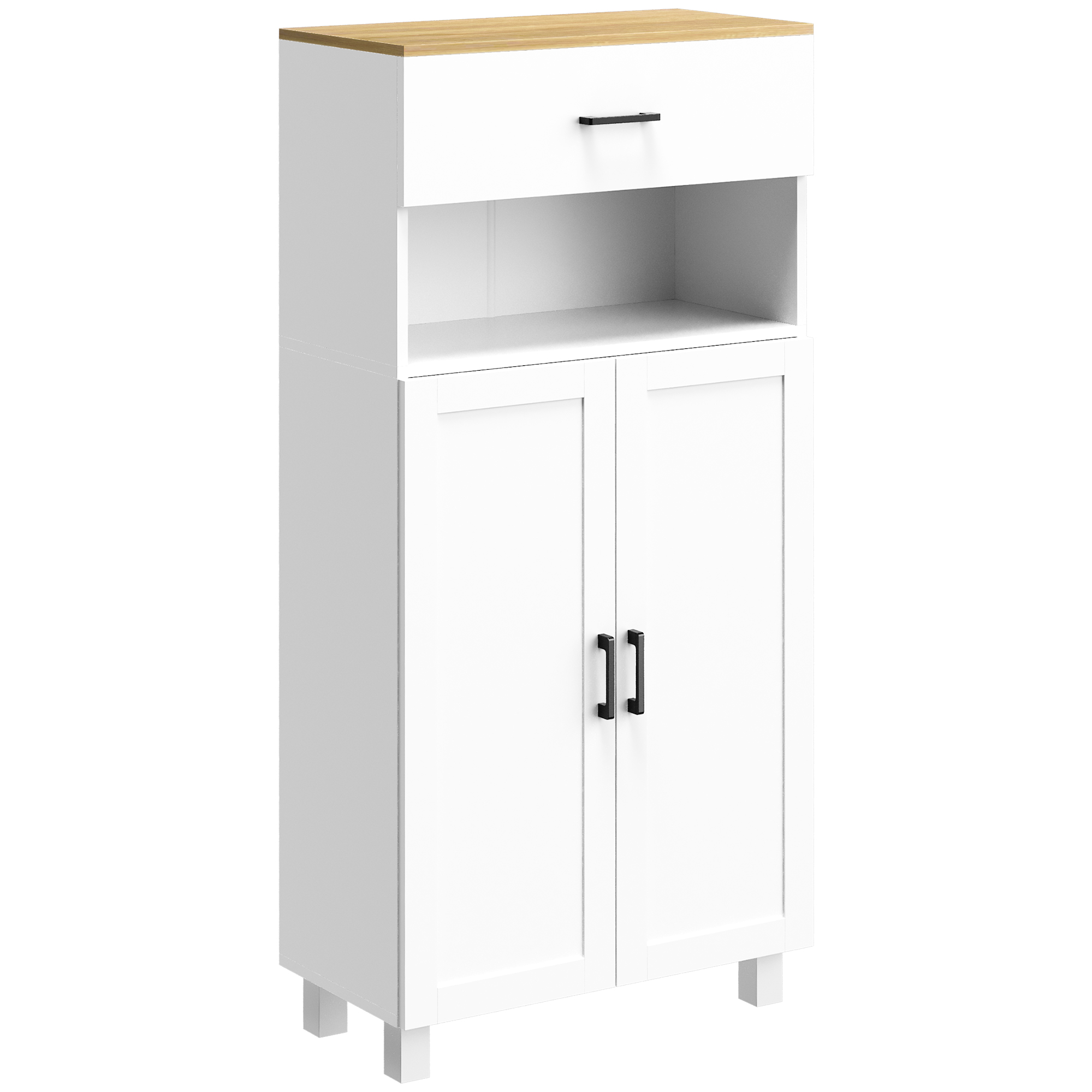 Homcom White Freestanding Kitchen Cupboard, Nordic Storage Cabinet With Drawer, Doors And Open Countertop For Living & Dining Room, 130Cm,