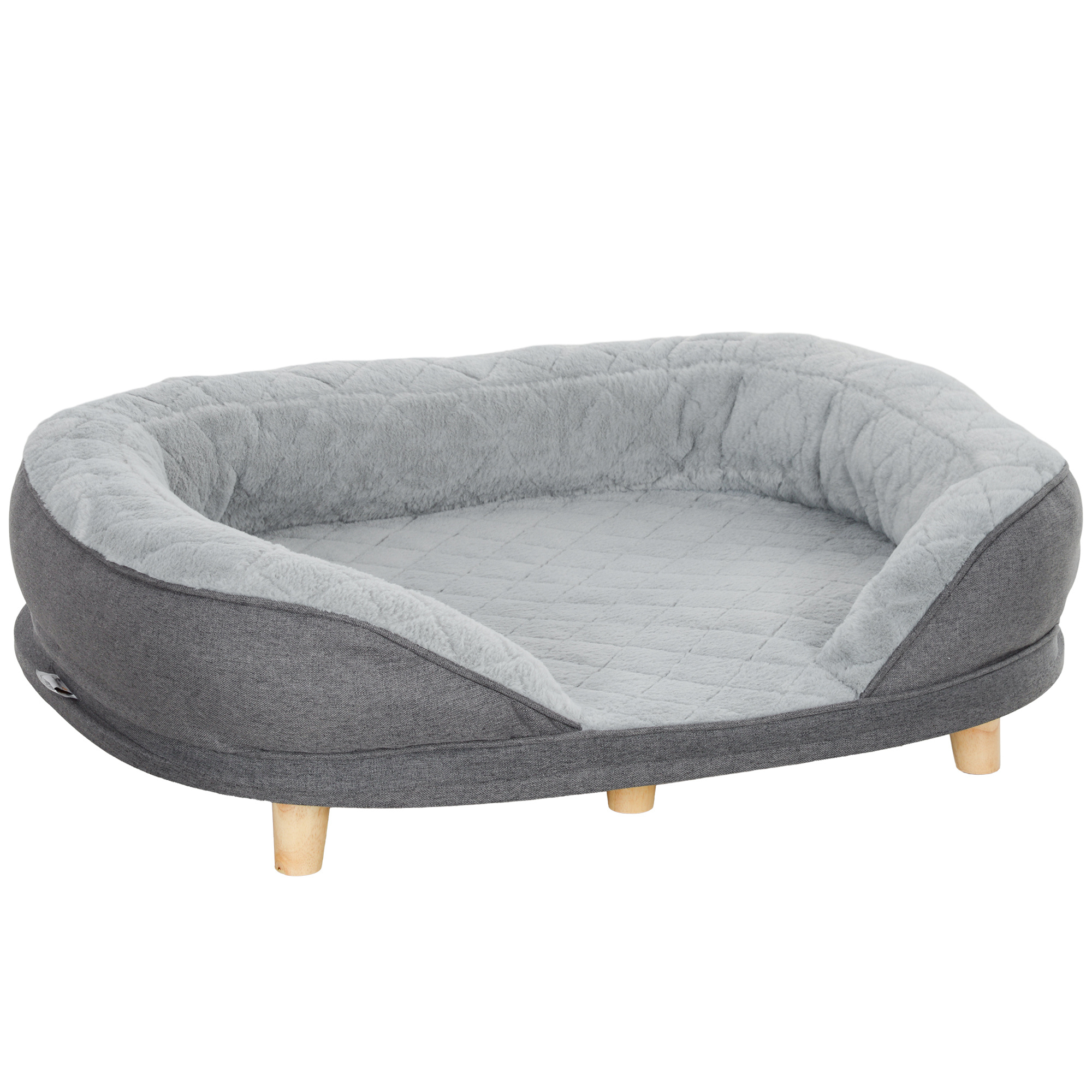 PawHut Sofá para Mascotas con Parte Superior Desmontable Funda Lavable y Patas de Madera Carga 25 kg 90x78x25 cm Gris