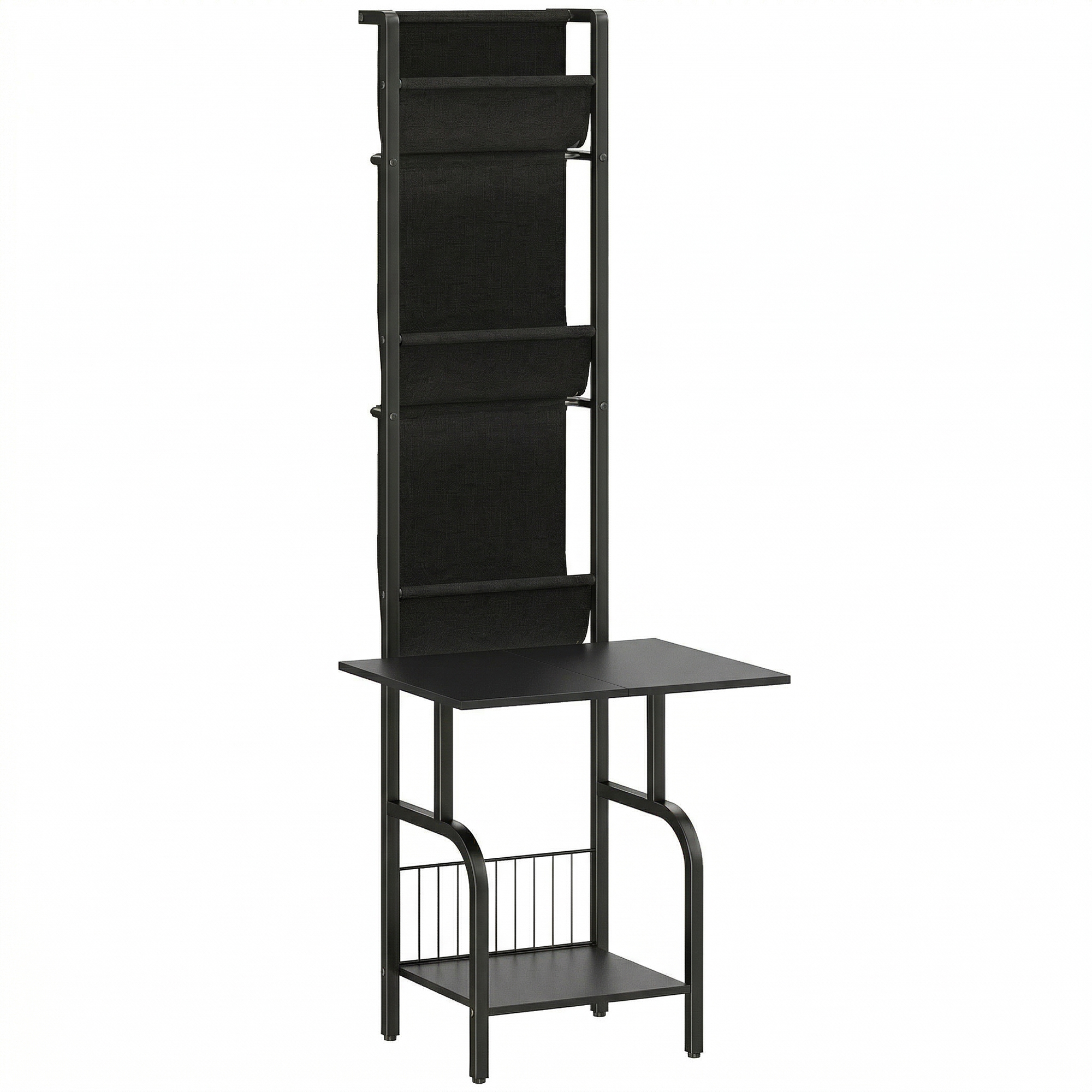 HOMCOM Vinyl Record Player Stand Record Storage with Player Stand Oxford Fabric Pockets Bottom Shelf, Black