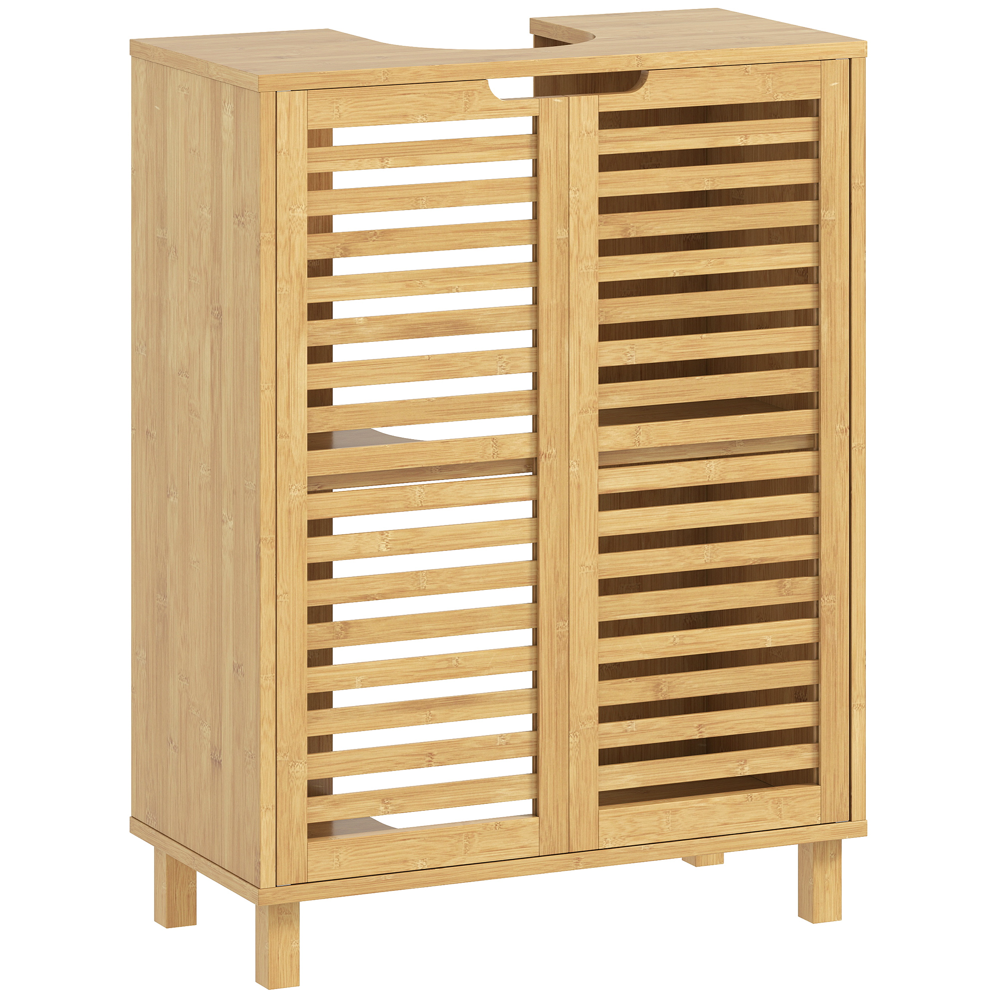 HOMCOM Under Sink Bathroom Cabinet, Freestanding Under Sink Cabinet with Louvered Doors and Adjustable Shelf, Natural HOMCOM Under Sink Bathroom Cabinet, Freestanding Under Sink Cabinet with Louvered Doors and Adjustable Shelf, Natural