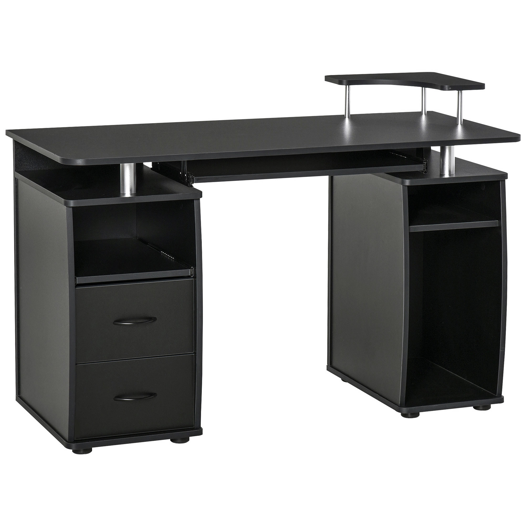 HOMCOM Computertisch Schreibtisch Bürotisch Home Office reichlich Stauraum 2 Schubladen Druckregal Schwarz 120 x 55 x 85 cm   Aosom