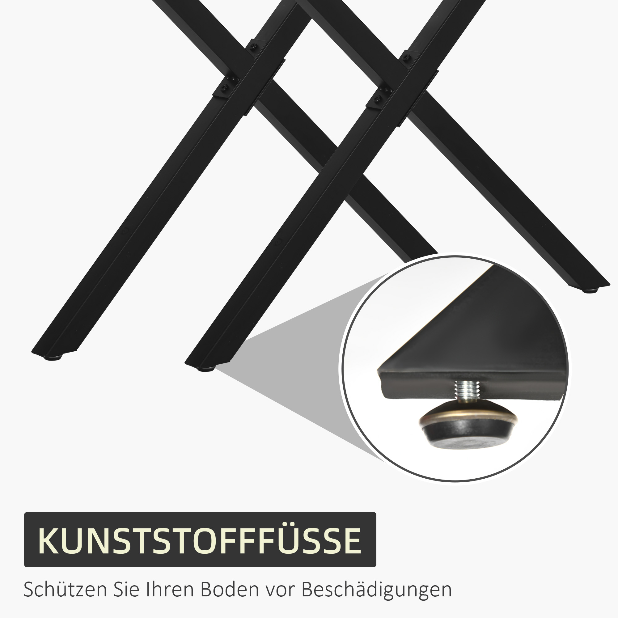 2 terasest lauajalga söögilauale, kirjutuslauale, kohvilauale, lauaraamile X-kujuliselt, must, 72 cm