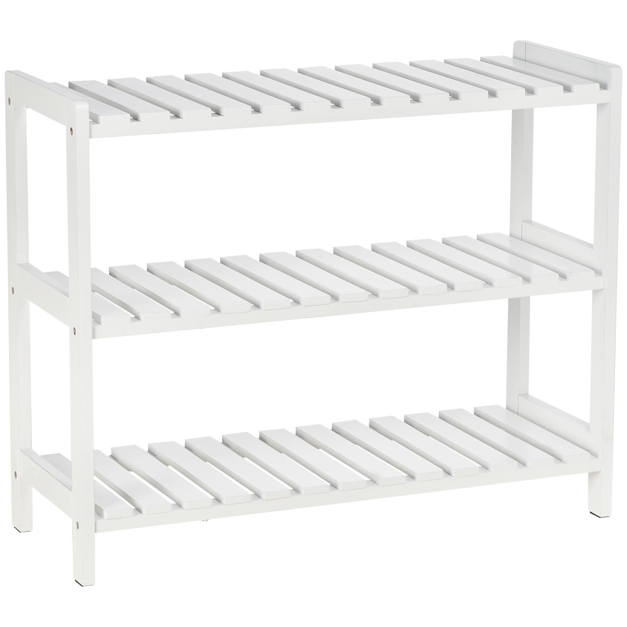 HOMCOM Étagère à chaussures, porte-chaussures 3 niveaux, étagères à lattes, en bois de pin， 70 x 26 x 57,5 cm, blanc