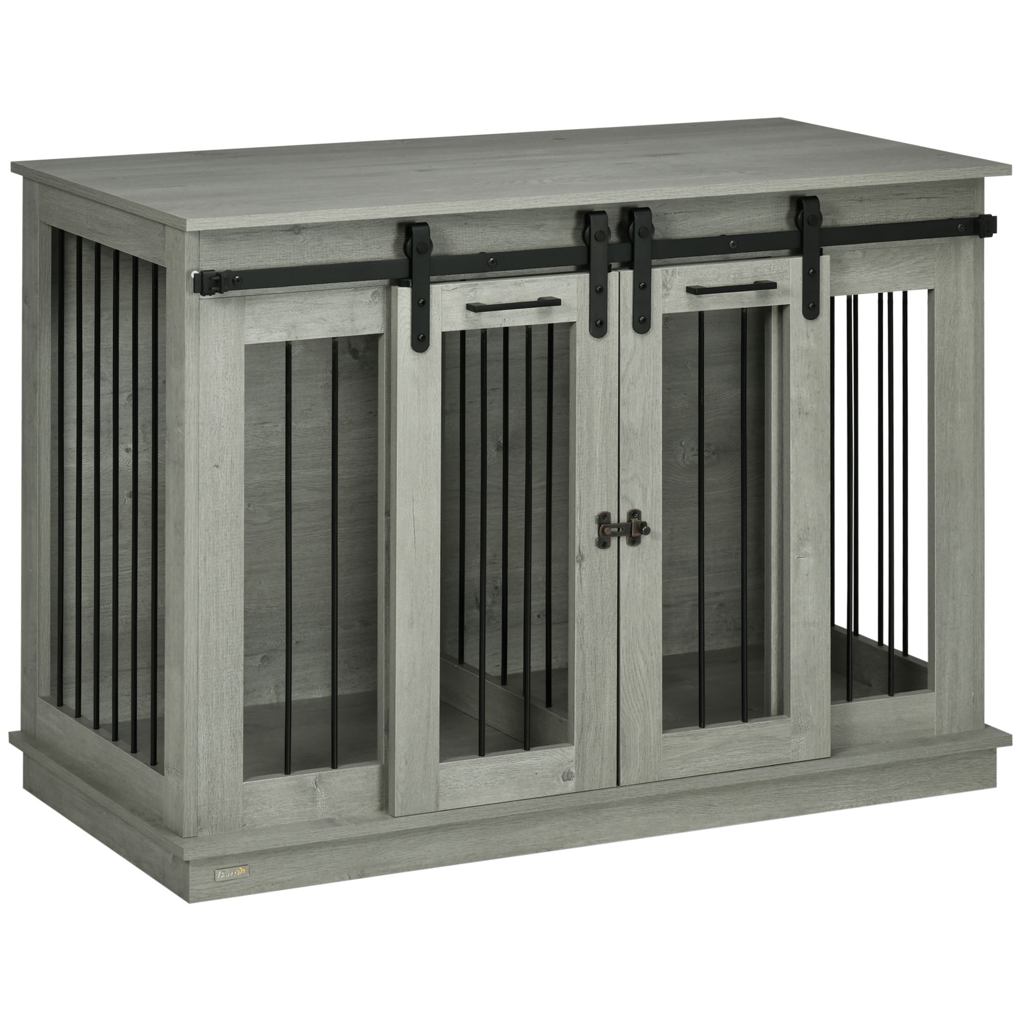 PawHut Hundebox, Haustierbox, Hundehütte mit Zweiraum-Option für Mittelegroße Hunde, Hundebox mit Doppeltüren, Hundehaus, Grau, 120 x 60 x 88,5 cm Aosom