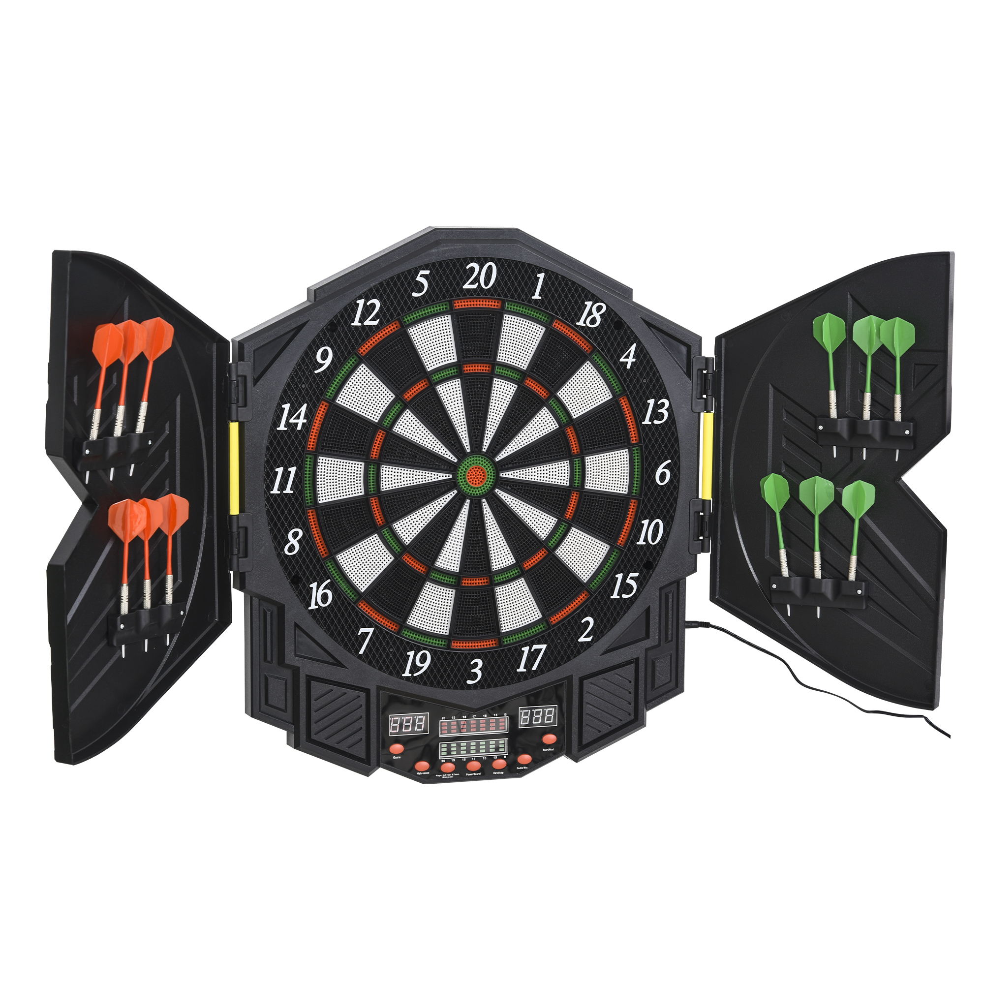 Homcom - Elektronische Dartscheibe Dartboard mit Tür inkl 4 led 216 Spiele 12 Pfeile bis 8 Spieler abs + pp 49 x 546 x 55 cm - Schwarz