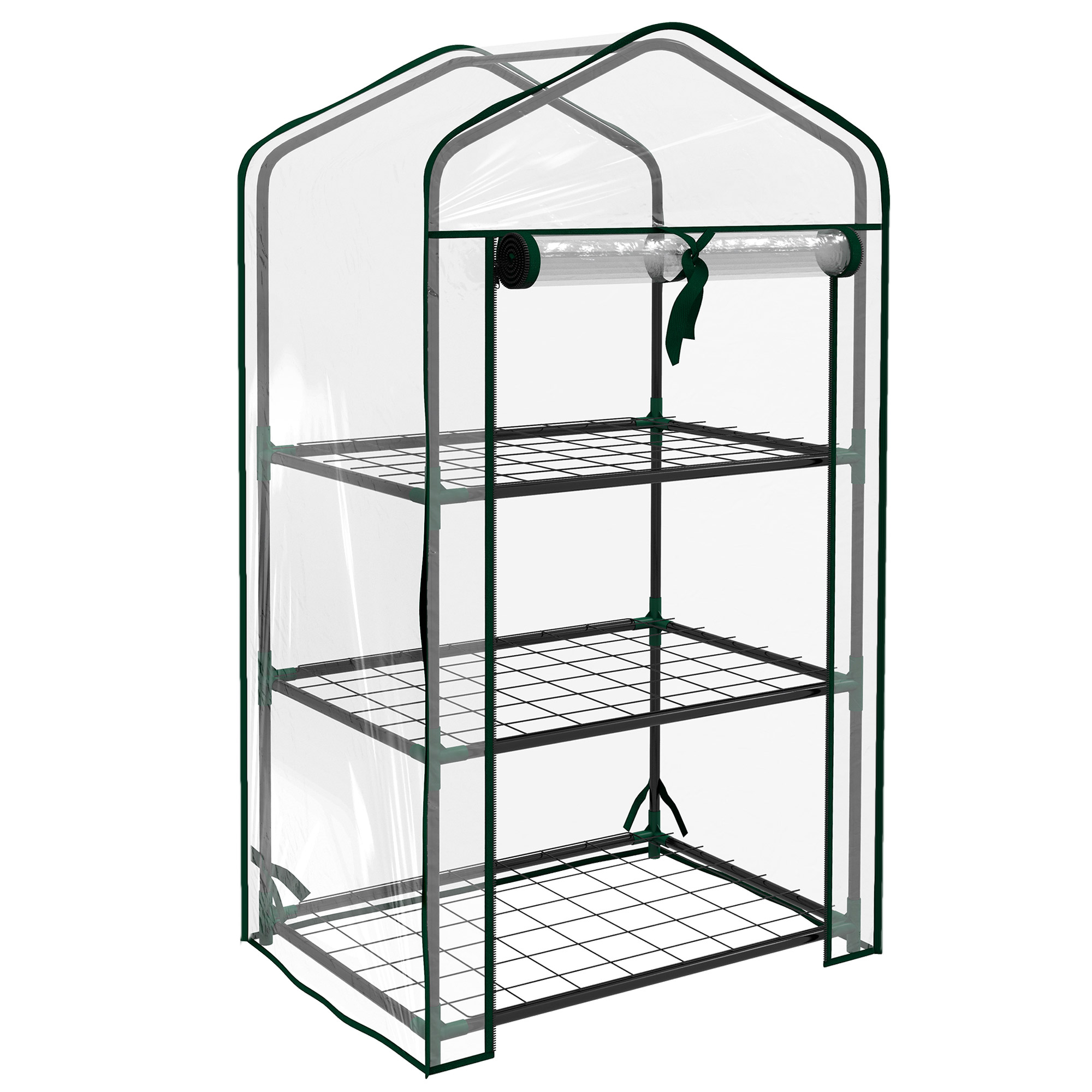 Outsunny Invernadero de Jardín con 3 Estantes 1 Puerta con Cremallera para Cultivo de Plantas 59x39x127 cm Transparente | Aosom España