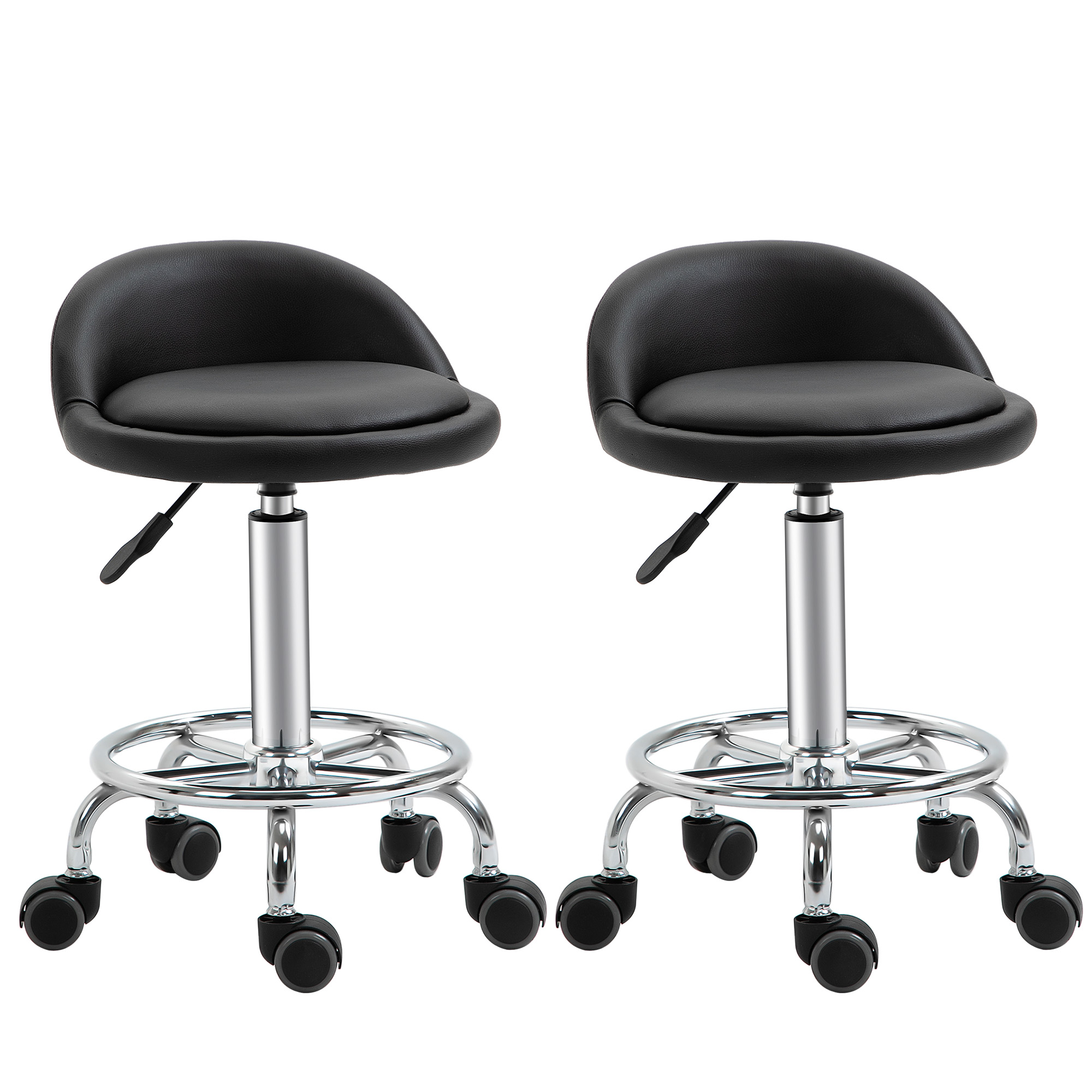 HOMCOM Rollhocker mit Rückenlehne 57-72 cm höhenverstellbar Drehhocker Arbeitshocker 360° drehbar Bürohocker für Büro Salon Massage Spa Schwarz   Aosom