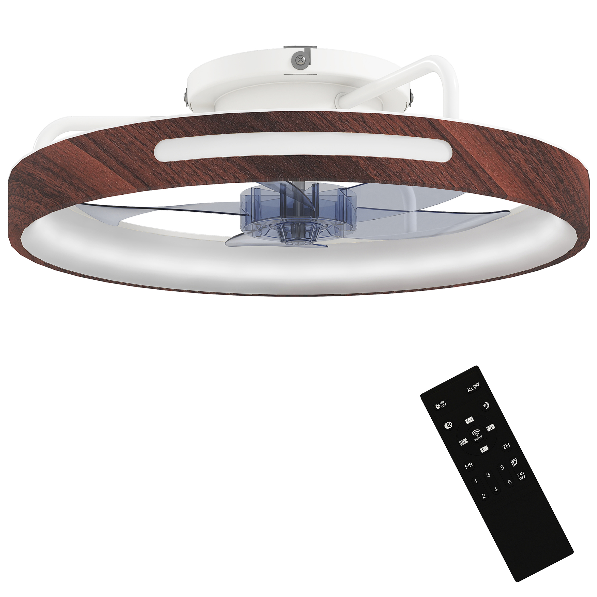 HOMCOM Ventilador de Teto com Luz LED 40 W Motor DC Reversível Comando à Distância 6 Velocidades 3 Cores Temporizador Teca   Aosom Portugal