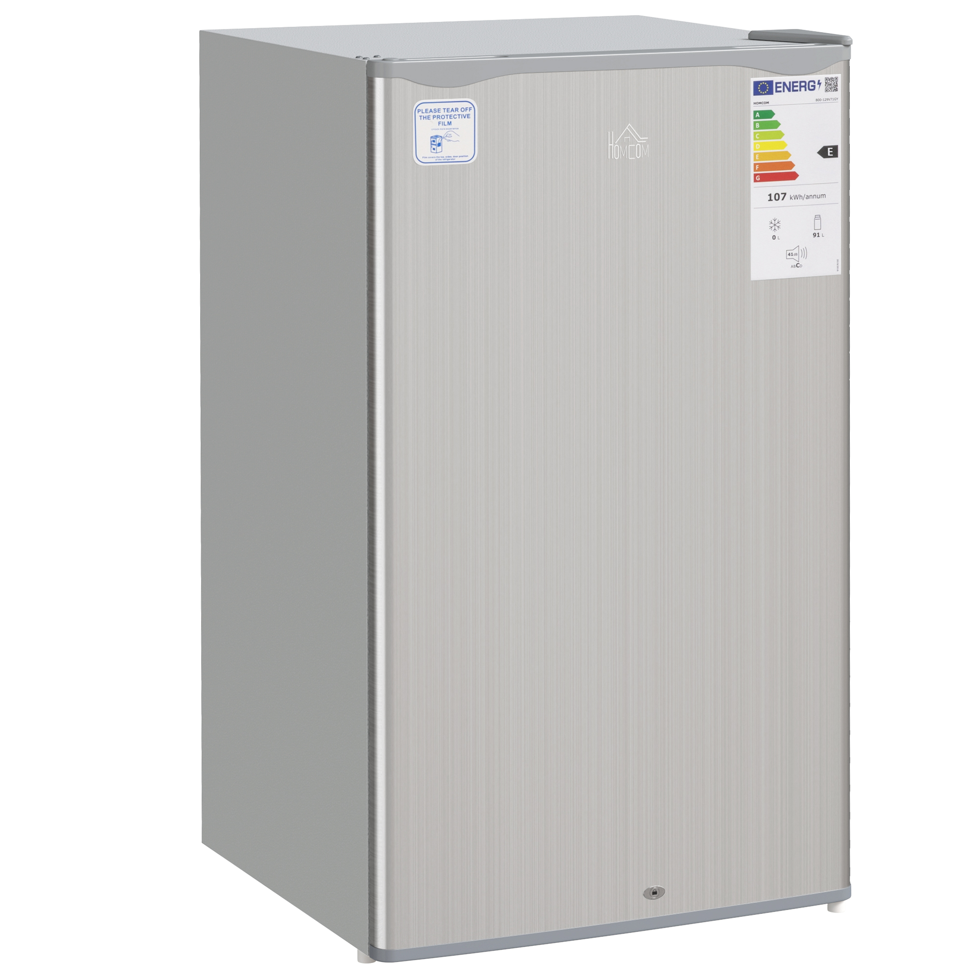 HOMCOM 91L Freestanding Under-Counter Fridge with Lock - Silver Tone