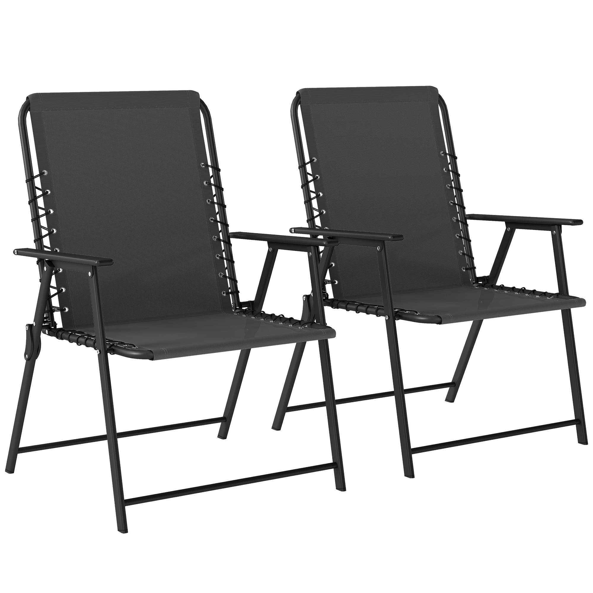Outsunny Folding Garden Chairs Set of 2, Outdoor Dining Chairs with Wide Texteline Seat, High Back and Armrests, Black Outsunny Folding Garden Chairs Set of 2, Outdoor Dining Chairs with Wide Texteline Seat, High Back and Armrests, Black