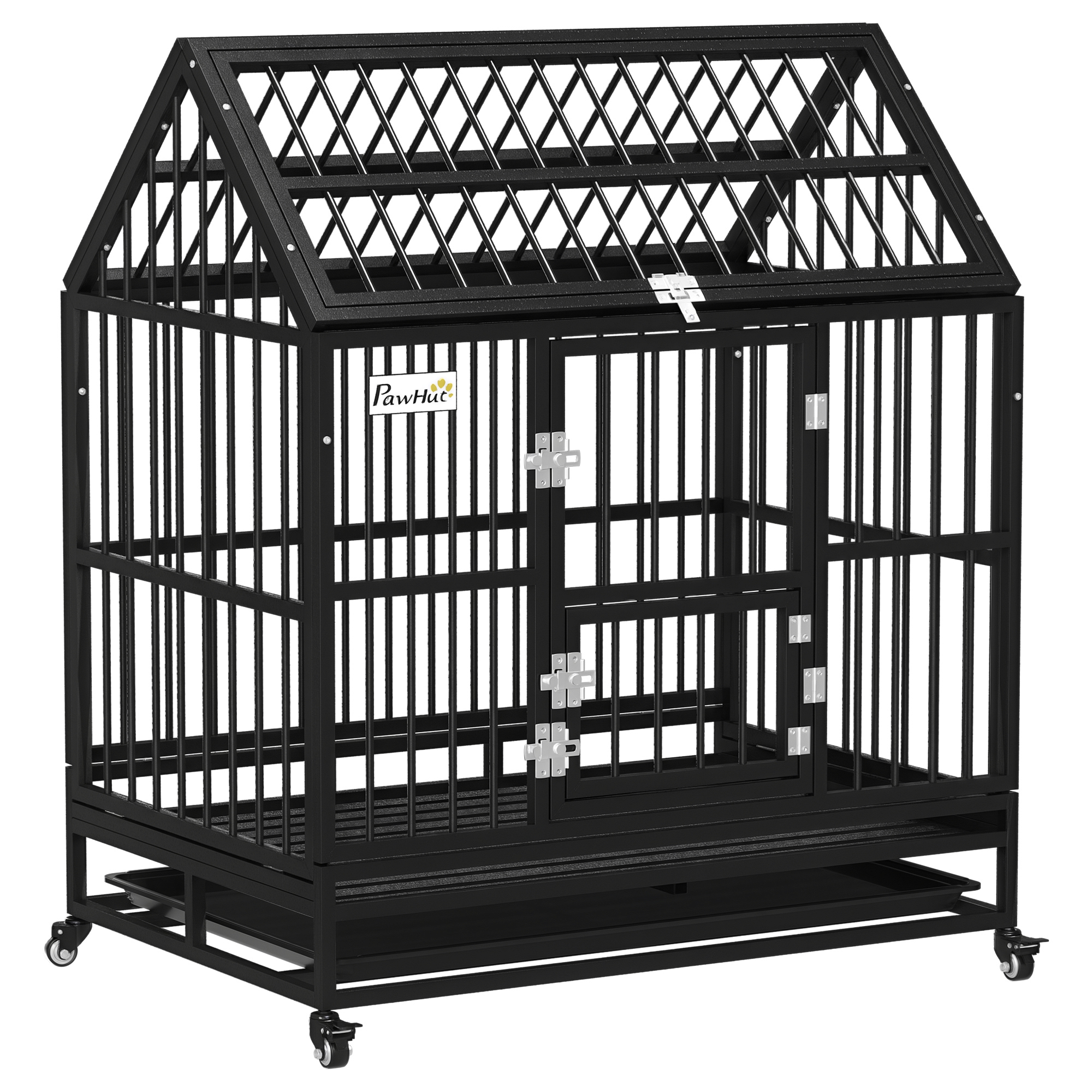 PawHut 43″ Heavy Duty Dog Crate on Wheels, with Removable Tray, Openable Top