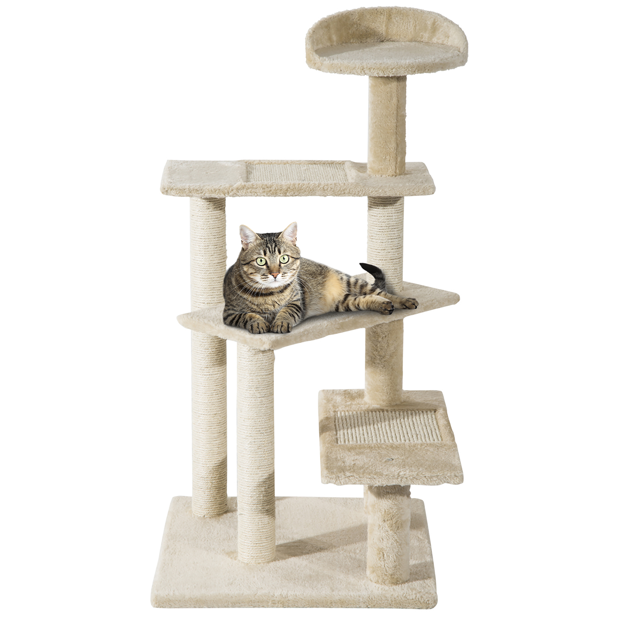 PawHut Beige Cat Tree, Kitten Scratching Post, Sisal Climbing Tower, Activity Centre, Sturdy   Aosom UK