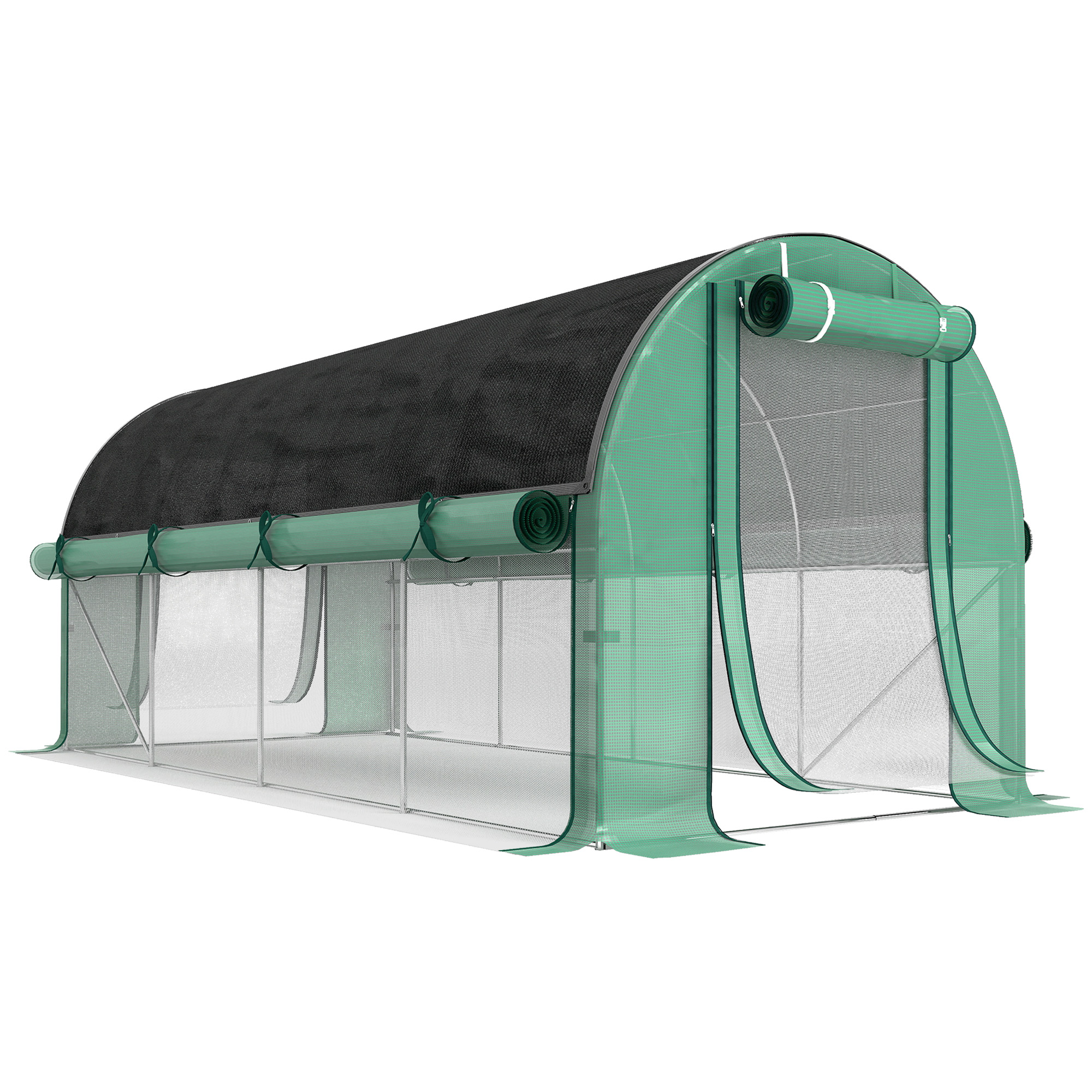 Outsunny Invernadero de Túnel 4,5x2x2 m con Cubierta PE 140 g/m² Paredes Laterales Enrollables 8 Ventanas y 2 Puertas Verde