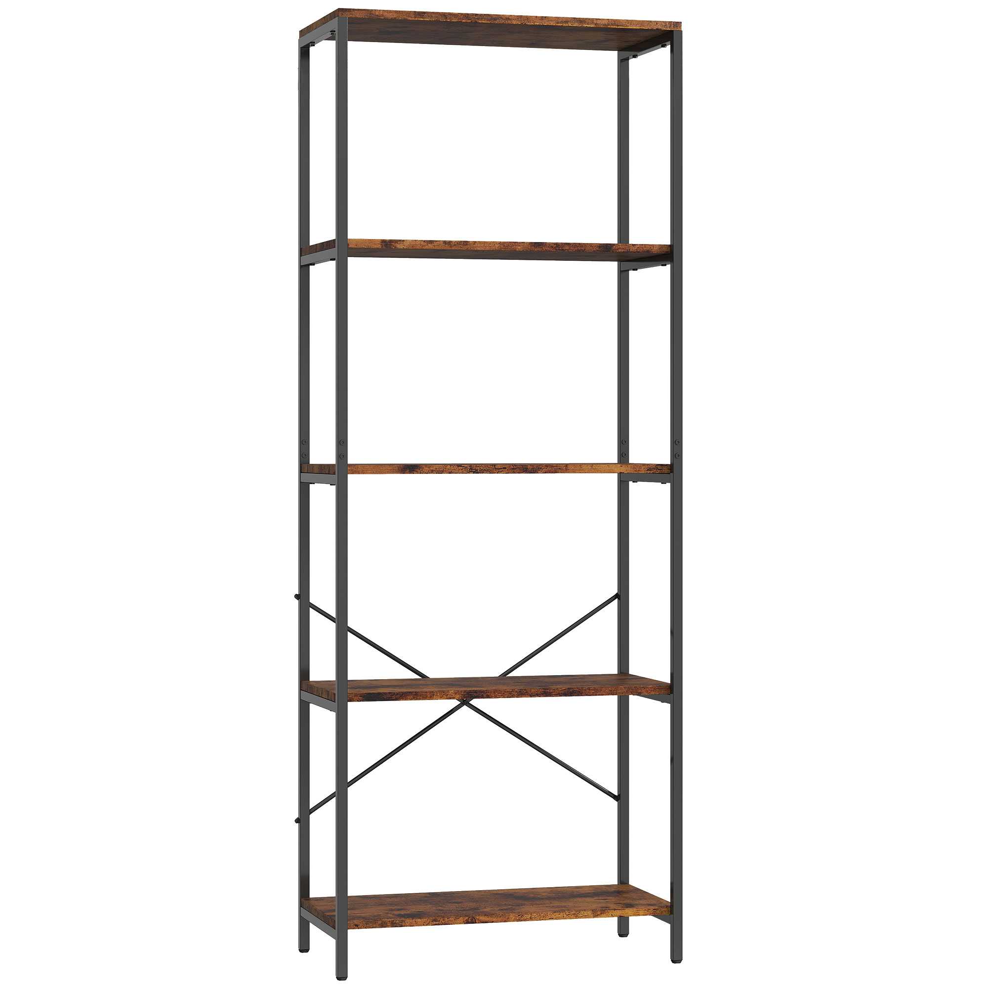 HOMCOM Bücherregal, Standregal mit 5 Ebenen, Industrielles Büroregal mit Metallrahmen, offenes Aufbewahrungsregal für Wohnzimmer, Büro, Arbeitszimmer, 79x35x161 cm, Rustikal-Braun Aosom
