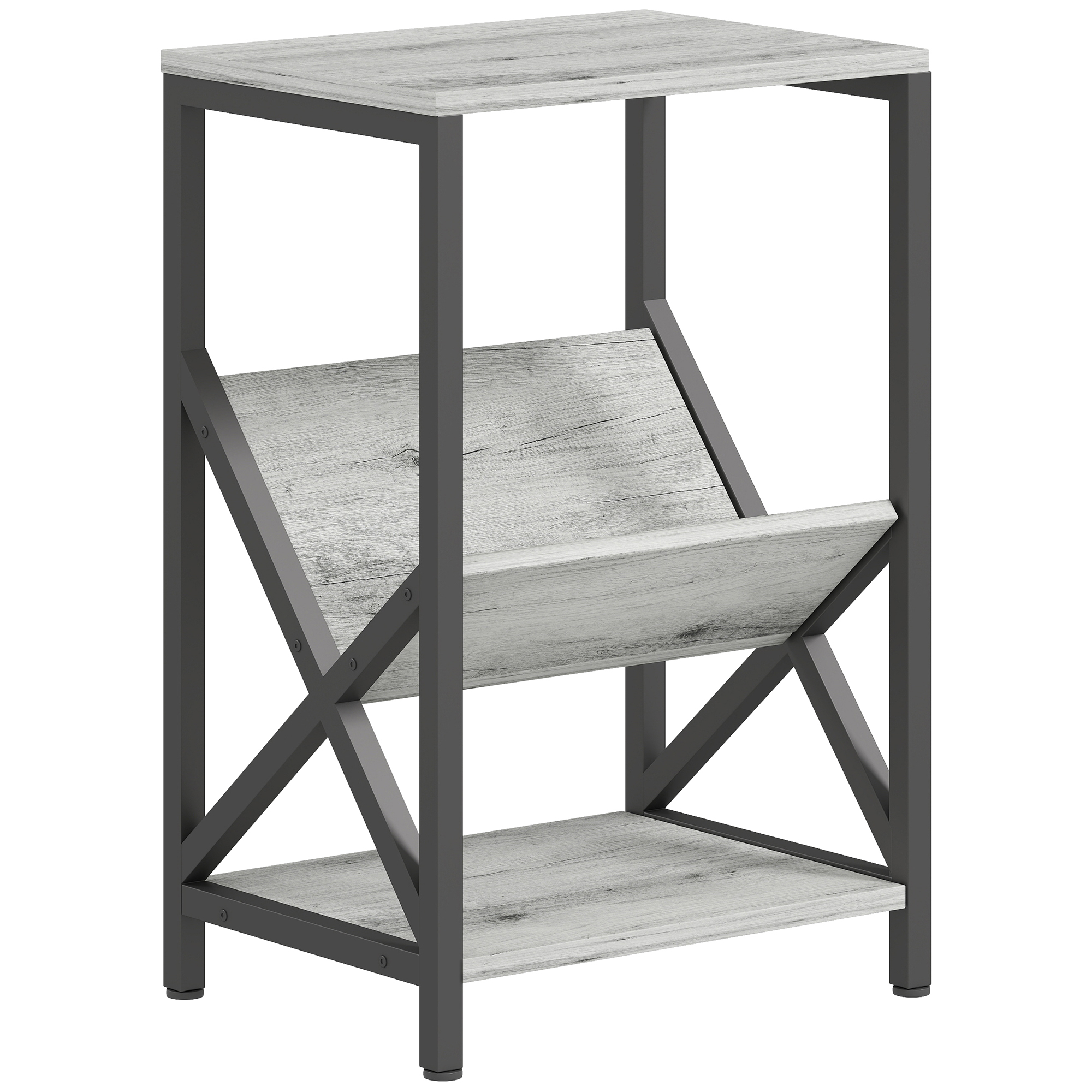 HOMCOM Table d'appoint étroite, bout de canapé rangement à 3 niveaux, porte-revues en V, cadre en acier, 40x30x61cm, gris foncé HOMCOM Table d'appoint étroite, bout de canapé rangement à 3 niveaux, porte-revues en V, cadre en acier, 40x30x61cm, gris foncé