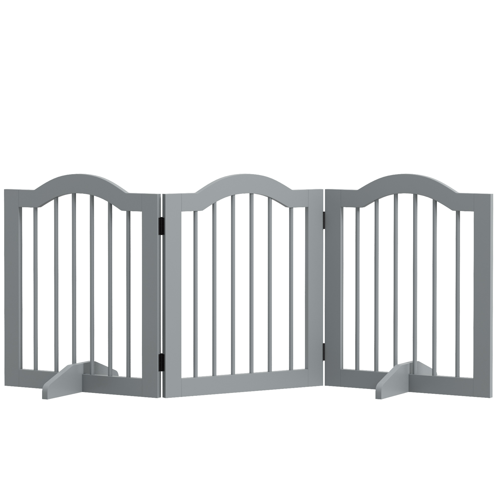 PawHut Absperrgitter Hund 3-teilig, 154,5 x 61 cm Faltbar Hundegitter mit Tür, Türschutzgitter mit 2 Stützfüßen, Freistehend Treppengitter für Küche, Flur, Hellgrau Aosom