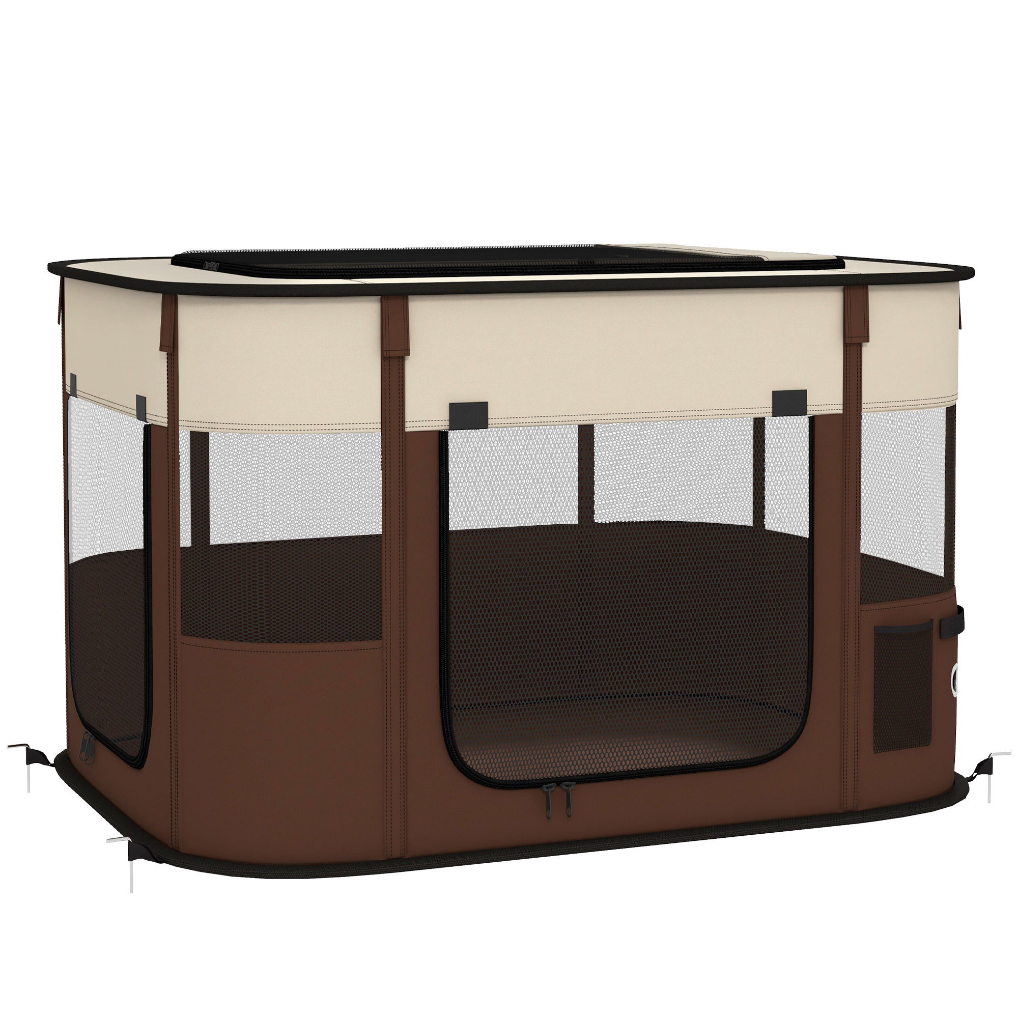 PawHut Parc pentru Câini și Pisici, Tarc Pliabil Portabil pentru Căței Iepuri și Cobai Țesătură Oxford 84x64x53 cm Maro | Aosom Romania