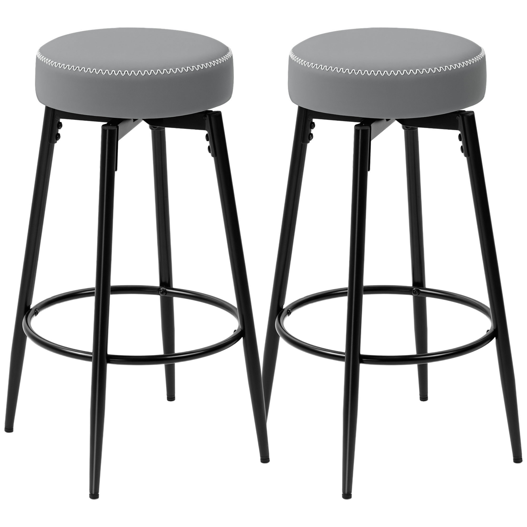 HOMCOM Set of Two Faux Leather Bar Stools – Grey/Black