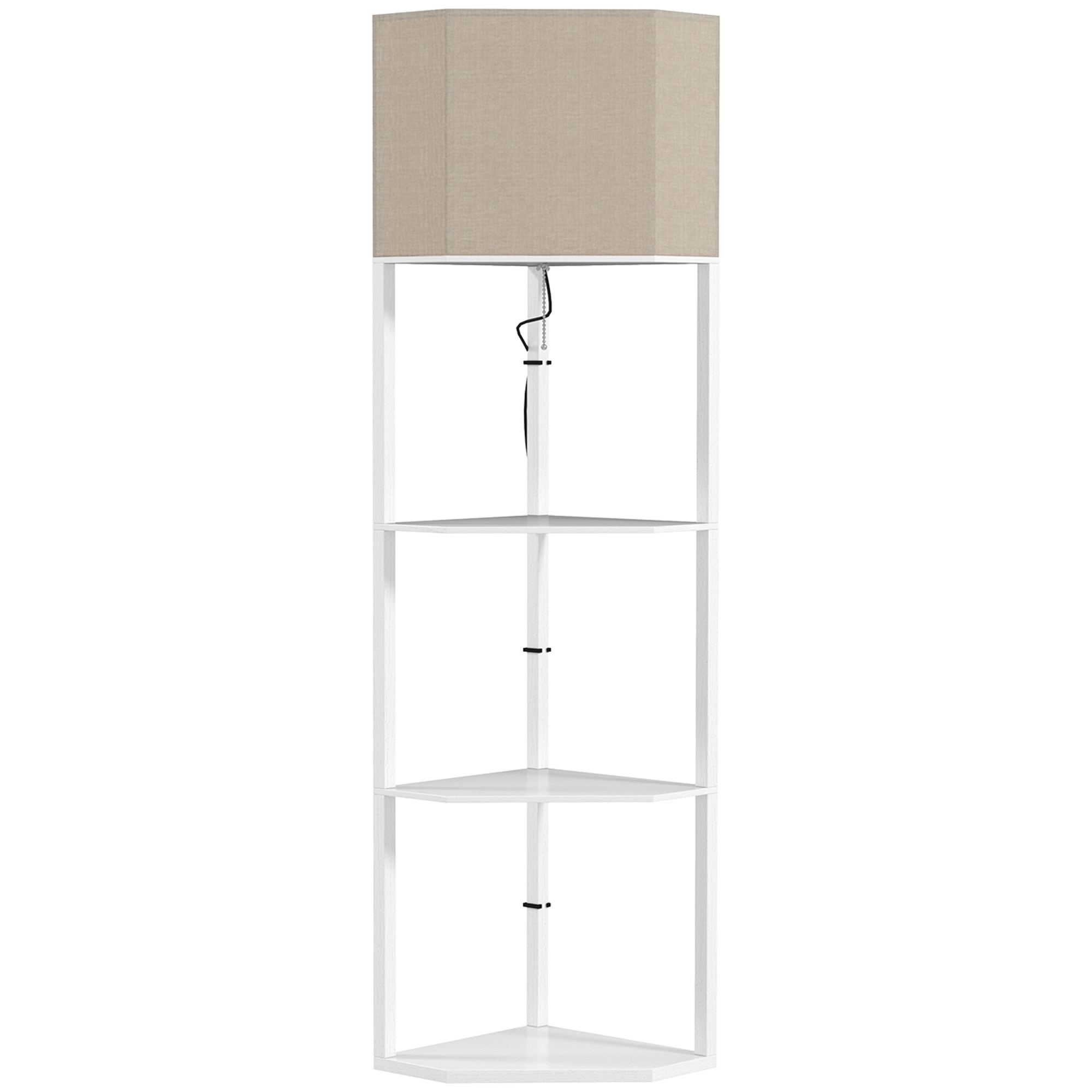 HOMCOM Corner Floor Lamp with Shelves, Tall Standing Lamps for Living Room, with Pull Chain Switch Bulb not Included, White HOMCOM Corner Floor Lamp with Shelves, Tall Standing Lamps for Living Room, with Pull Chain Switch Bulb not Included, White