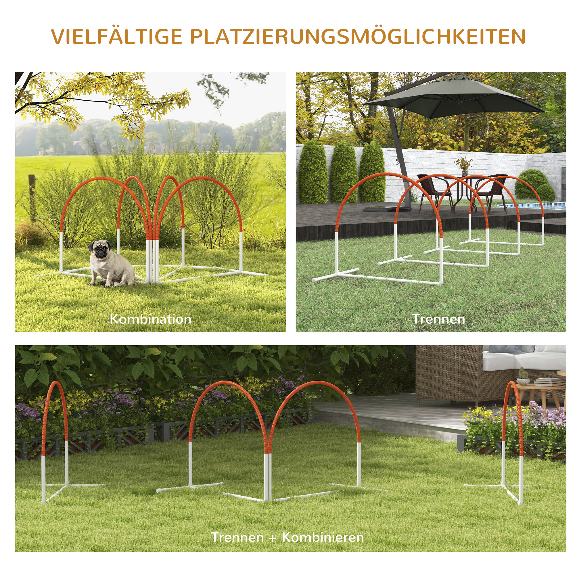 Agility komplekt koertele, 4-osaline, kaasas kandekott, plastik, 89x69x99 cm, valge+oranž