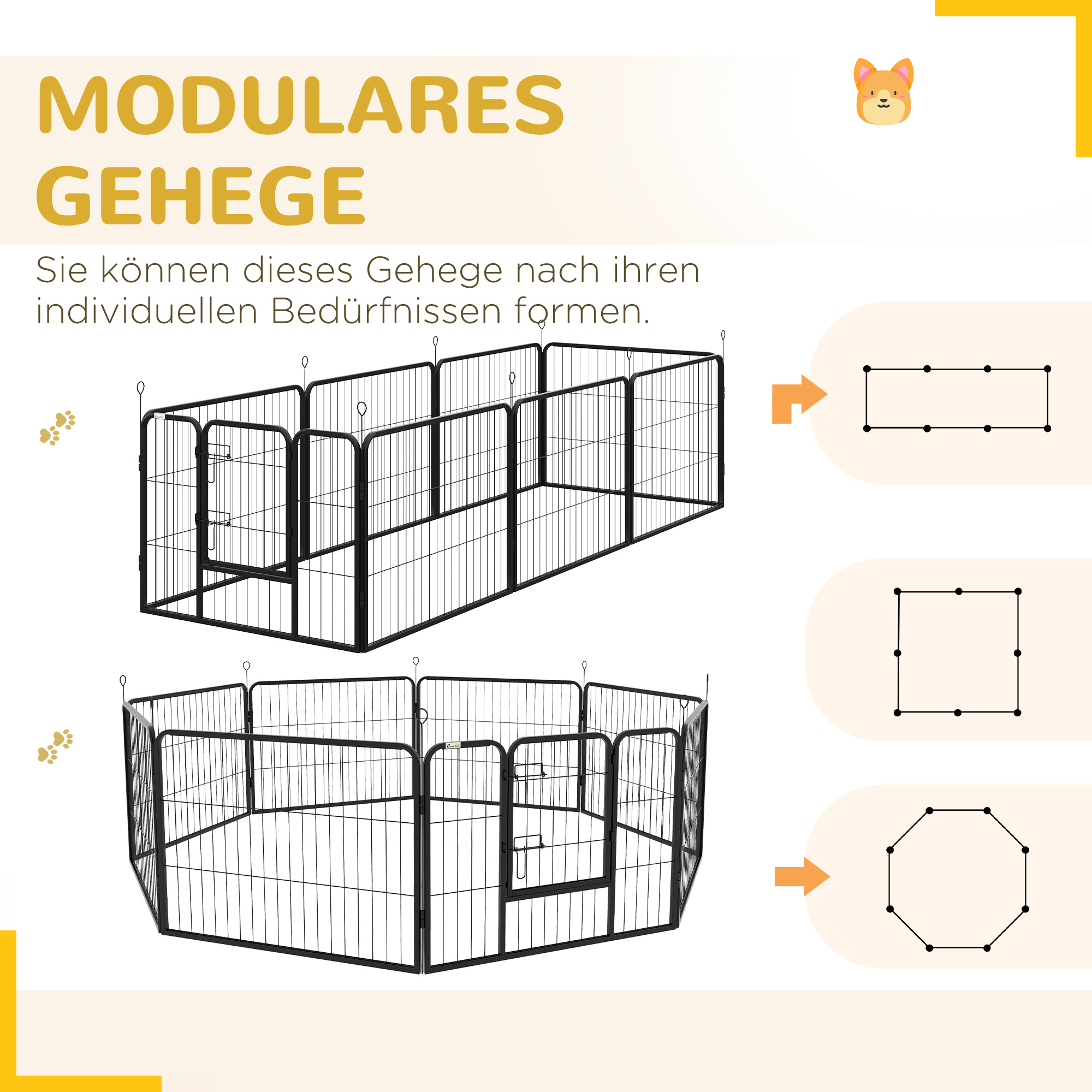 Kutsika mänguaedik/aedik/loomaaedik, kokkupandav, lukustatava uksega, ilmastikukindel, 8 paneeli, must