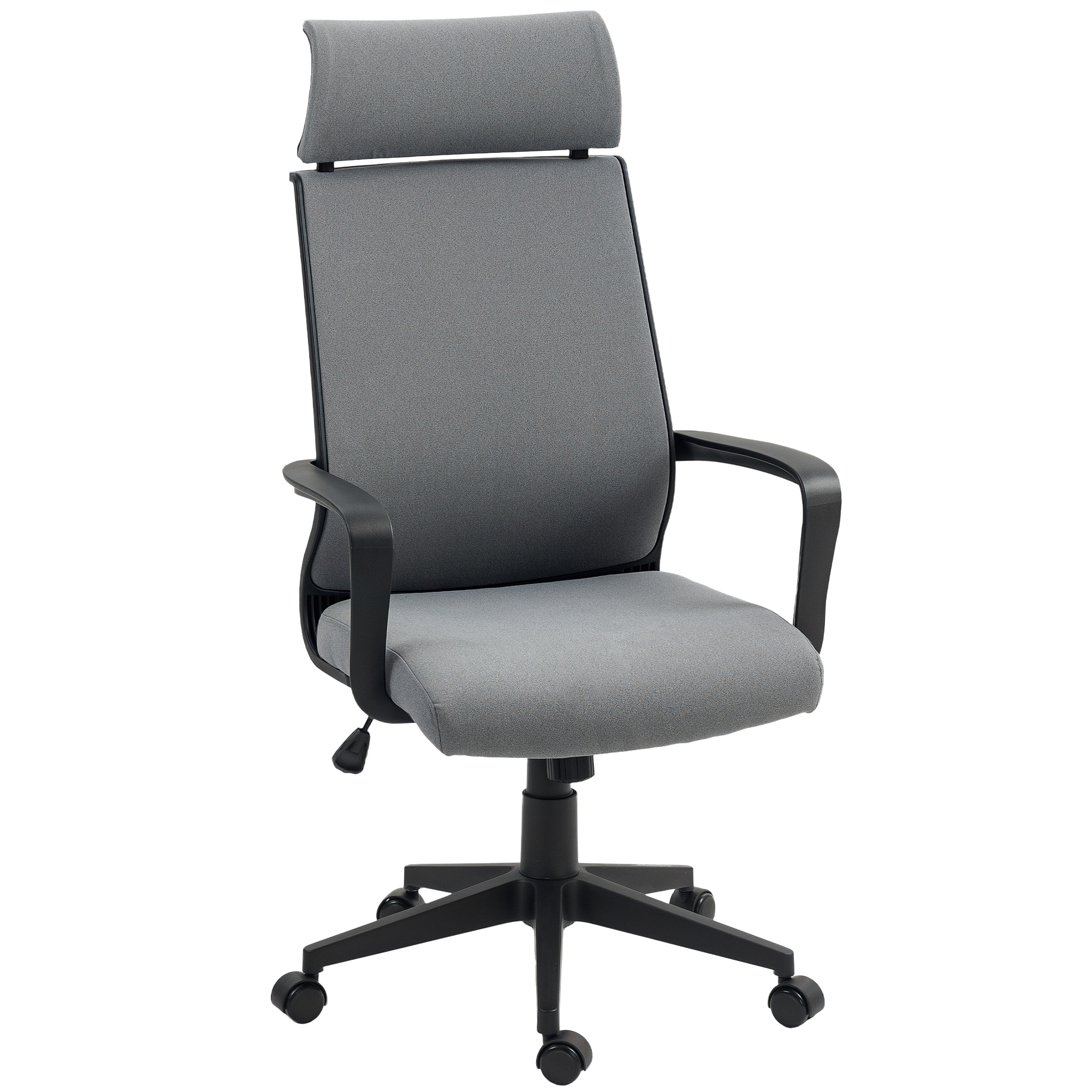 HOMCOM Bürostuhl, Ergonomischer Schreibtischstuhl mit Armlehne, Kopfstütze, Höhenverstellbarer Drehstuhl mit Wippfunktion, Computerstuhl mit Kunstwolle-Optik, Dunkelgrau Aosom